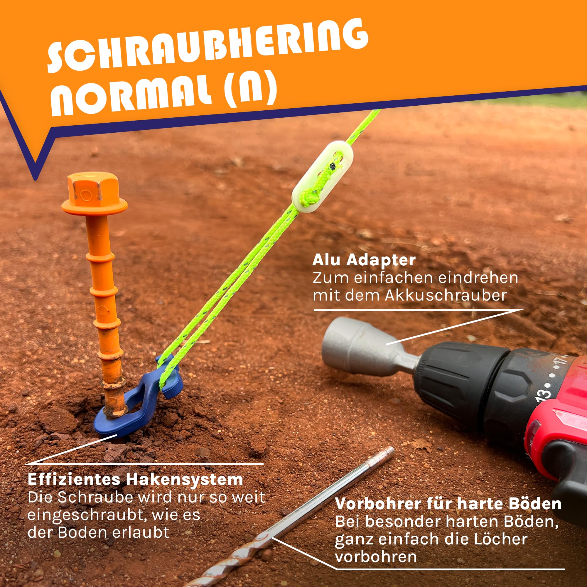 Peggy Peg – 12 Stück Schraubheringe Normal 20cm – Erdschrauben für weiche bis Harte Böden (85% Aller Böden) – Zeltheringe ideal für Camping & Outdoor – Zeltbefestigung für Planen, Vorzelte, Pavillons