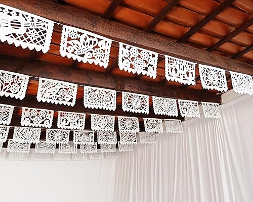 Miniatura 5 de Pancarta de papel picado blanco  Cartel de plástico de papel picado, guirnalda, banderines, serpentinas  Decoraciones de fiesta  Decoraciones