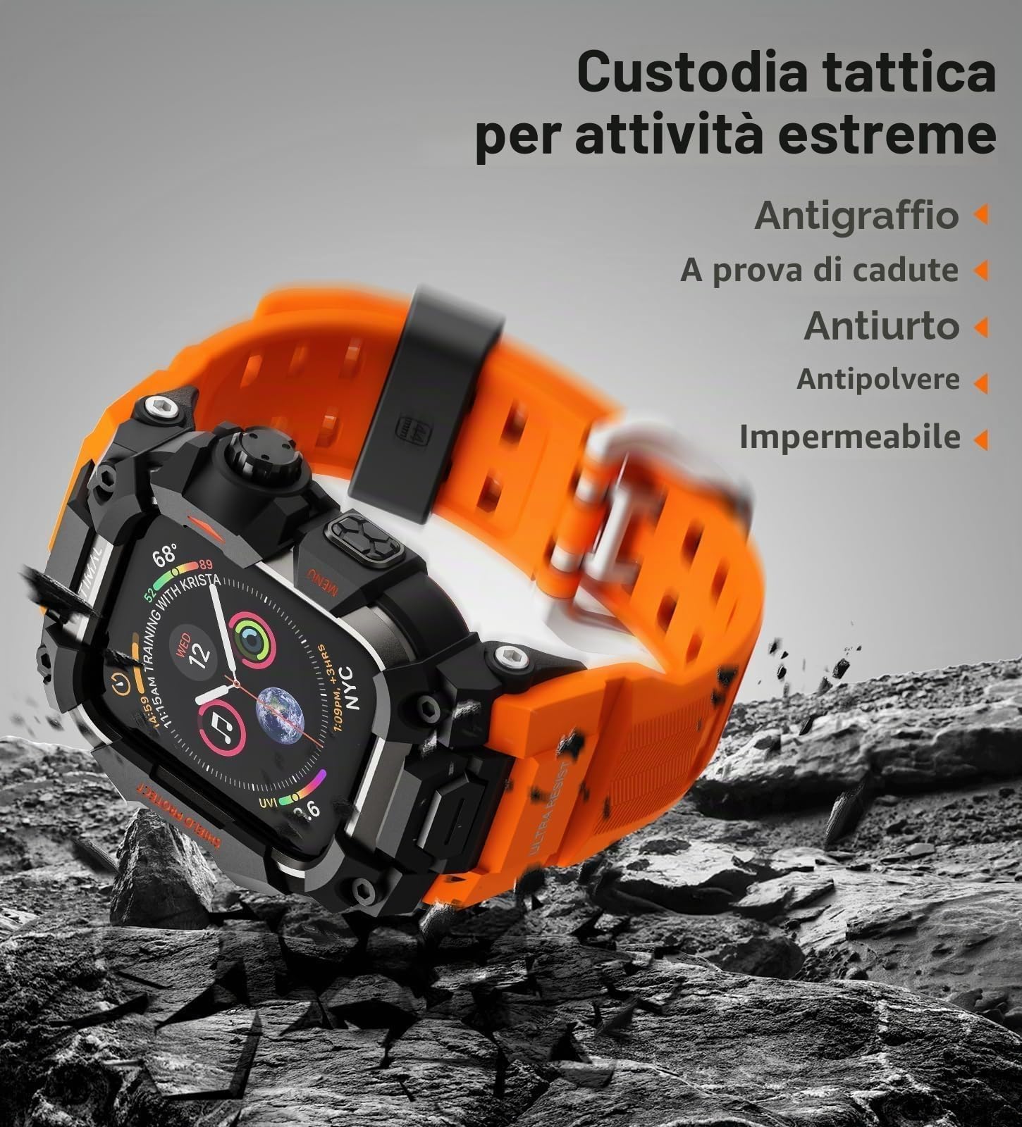 ULTIMAL Cinturino sportivo compatibile con Apple Watch da 44 mm/45 mm, custodia protettiva militare, robusto cinturino in TPU per iWatch serie 9, 8, 7, 6, 5, 4, SE