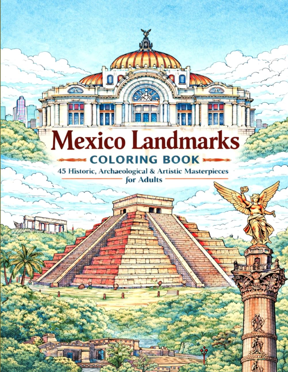 Mexico Landmarks Coloring Book: 45 Historic, Archaeological & Artistic Masterpieces for Adults
