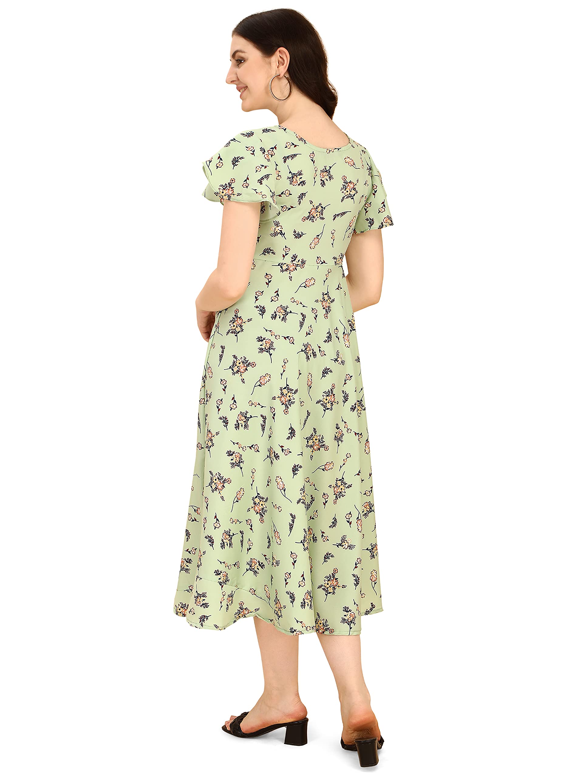 Oomph Women's Polyester A-Line Maxi Dress (Md52_Pista Green_L)