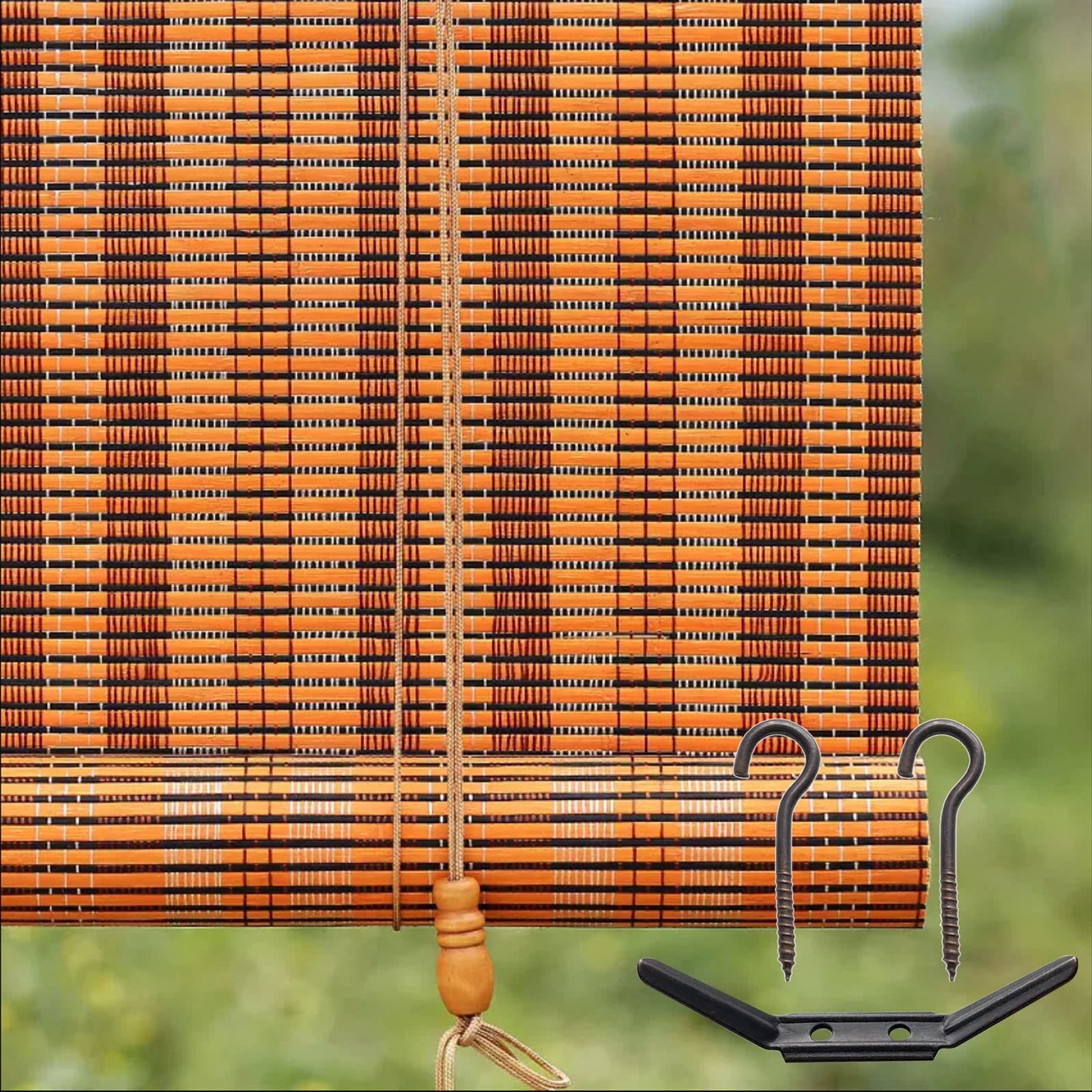 Tenda avvolgibile in bambù per esterni, con accessori, tende naturali per finestre, per protezione solare, facile da mantenere (arancione/blu/verde)