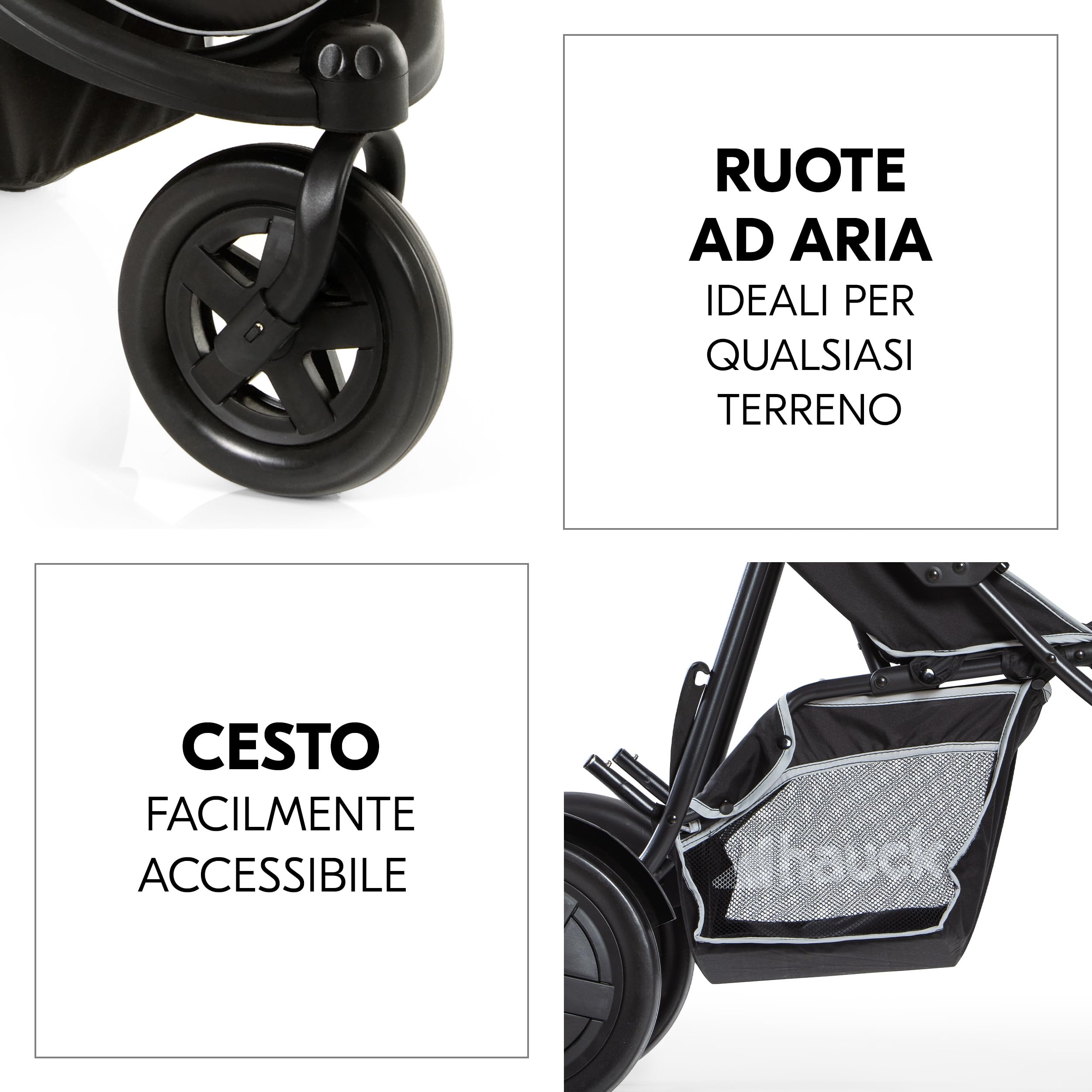 hauck Freerider, Nero - Passeggino 3 Ruote Fratellare Tandem per 2 Bambini Età Diversa, Sedile Superiore dalla Nascita, Seduta in Basso dai 6 Mesi, Maniglione Regolabile, Pieghevole, Grande Cesto