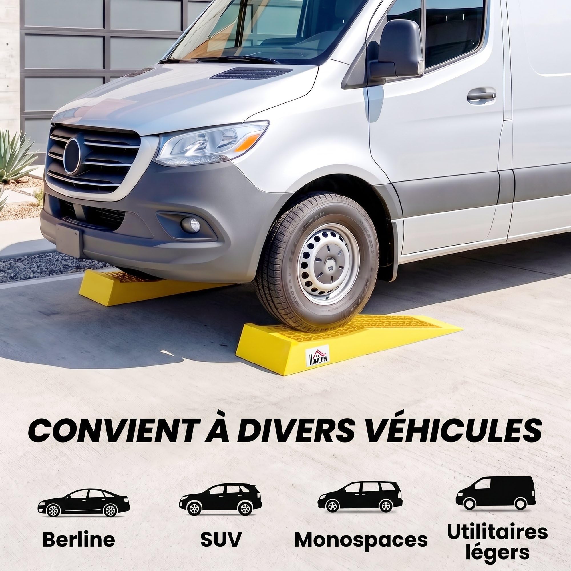 HOMCOM - Juego de 2 rampas para Coche utilitario Rampa de Carga Pesada 3T Caravana Camping-Car Dim. 70 x 19,5 x 7,8 cm, PP, Color Amarillo