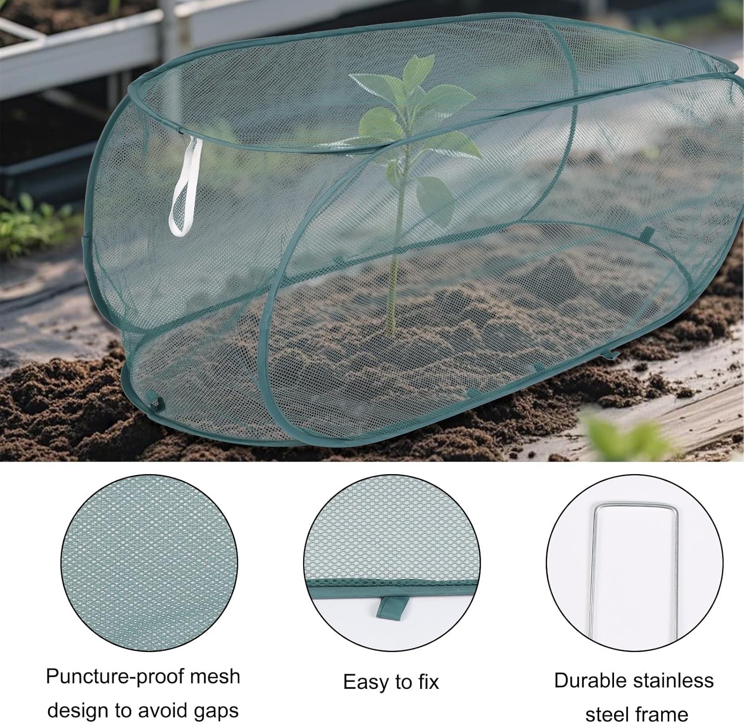 Lyreh 2pcs Pop Up Mesh Plant Cover, 39x18x16in Outdoor Pop Up Garden Netting Plant Cover with 16 Ground Stakes Suitable for Protecting Vegetables Fruits Flowers Seedlings