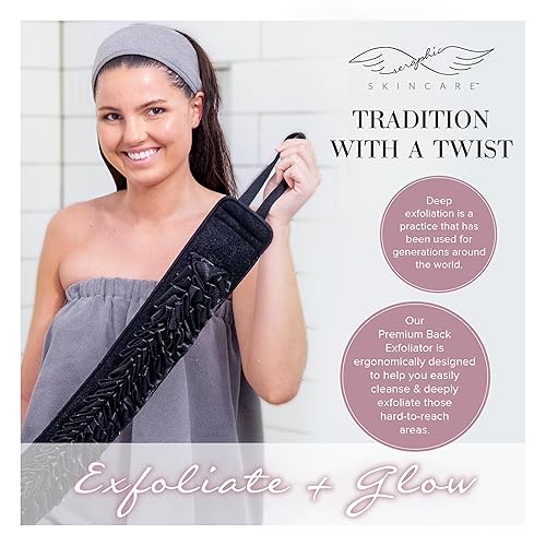 Miniatura 8 de Seraphic Skincare Exfoliante de espalda de alta calidad  Depurador de espalda de doble cara para hombres y mujeres  100% vegano  Lado de viscosa