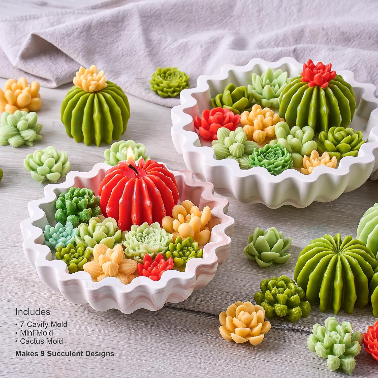 9 Cavity Succulent Silicone Mold for Candle Making, 3D Cactus Wax Molds