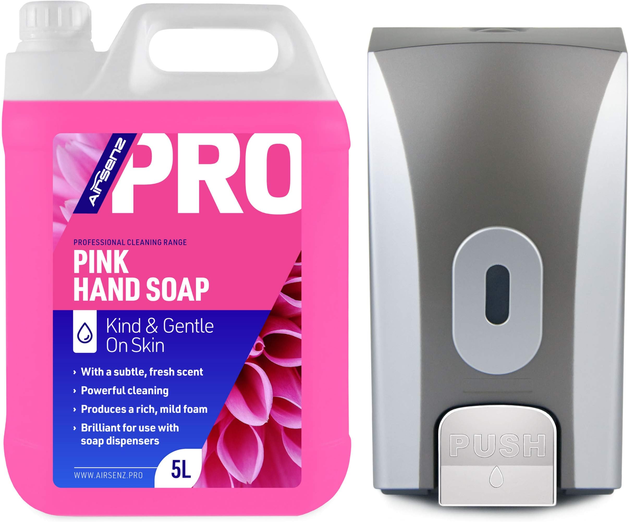 Wall Mounted Grey Soap Dispenser - 1 Litre Capacity Bulk Fill - Includes 5L Luxury Soap