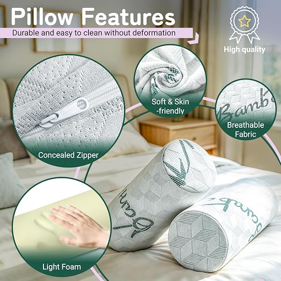Cervical Roll Pillow, Cylinder Neck Pillow with Removable Washable Cover