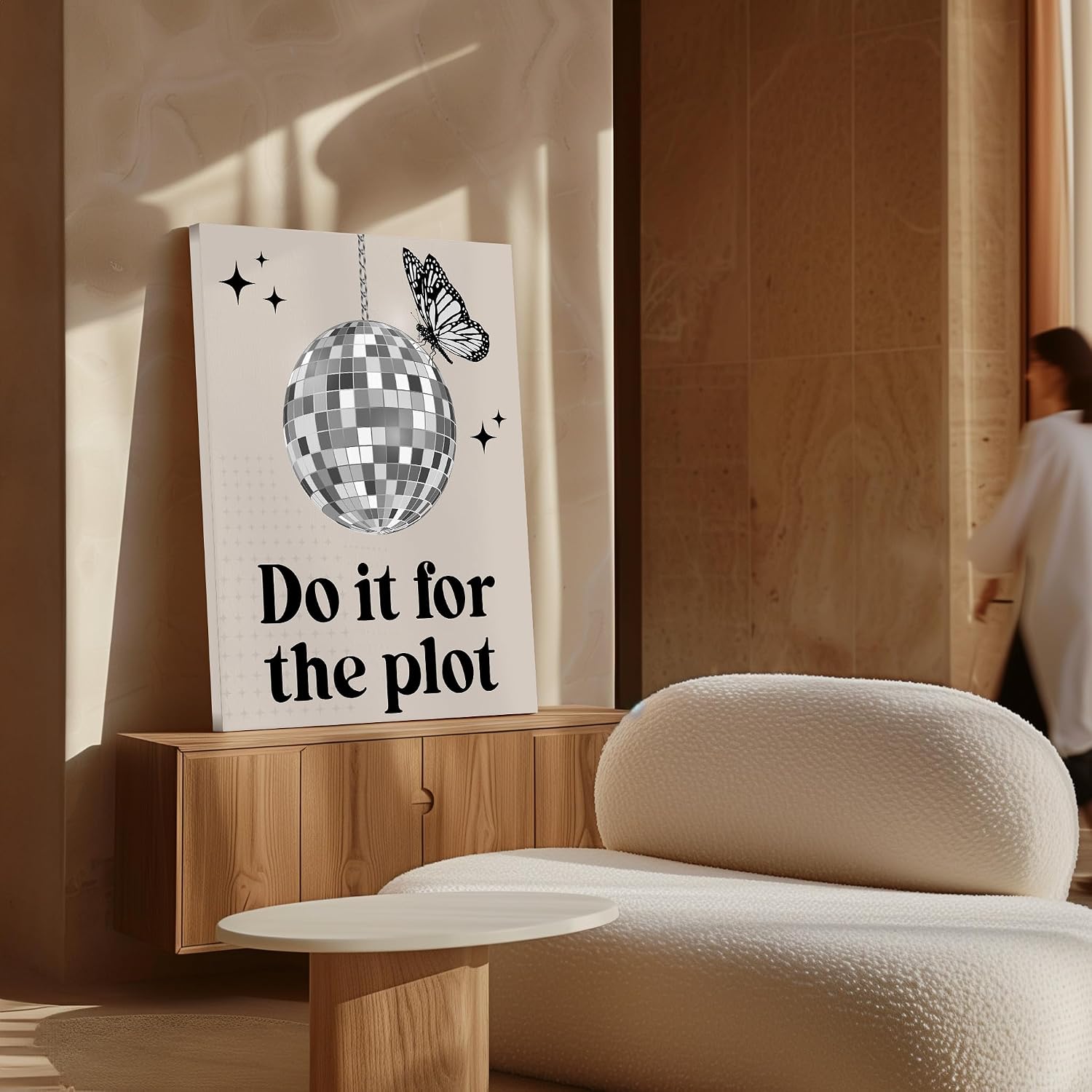 Poster Master Do It For The Plot Canvas - Disco Ball Print - Butterfly Art - Pop Art - Gift for Men & Women - Chic Decor for Bedroom, Office, Apartment or Dorm - 8x10 STRETCHED Canvas