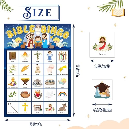 Miniatura 3 de Joy Bang Juegos de Bingo de la Biblia para Niños, Tarjetas de Bingo 24 Jugadores, Manualidades para Escuela Dominical para Niños, Manualidades