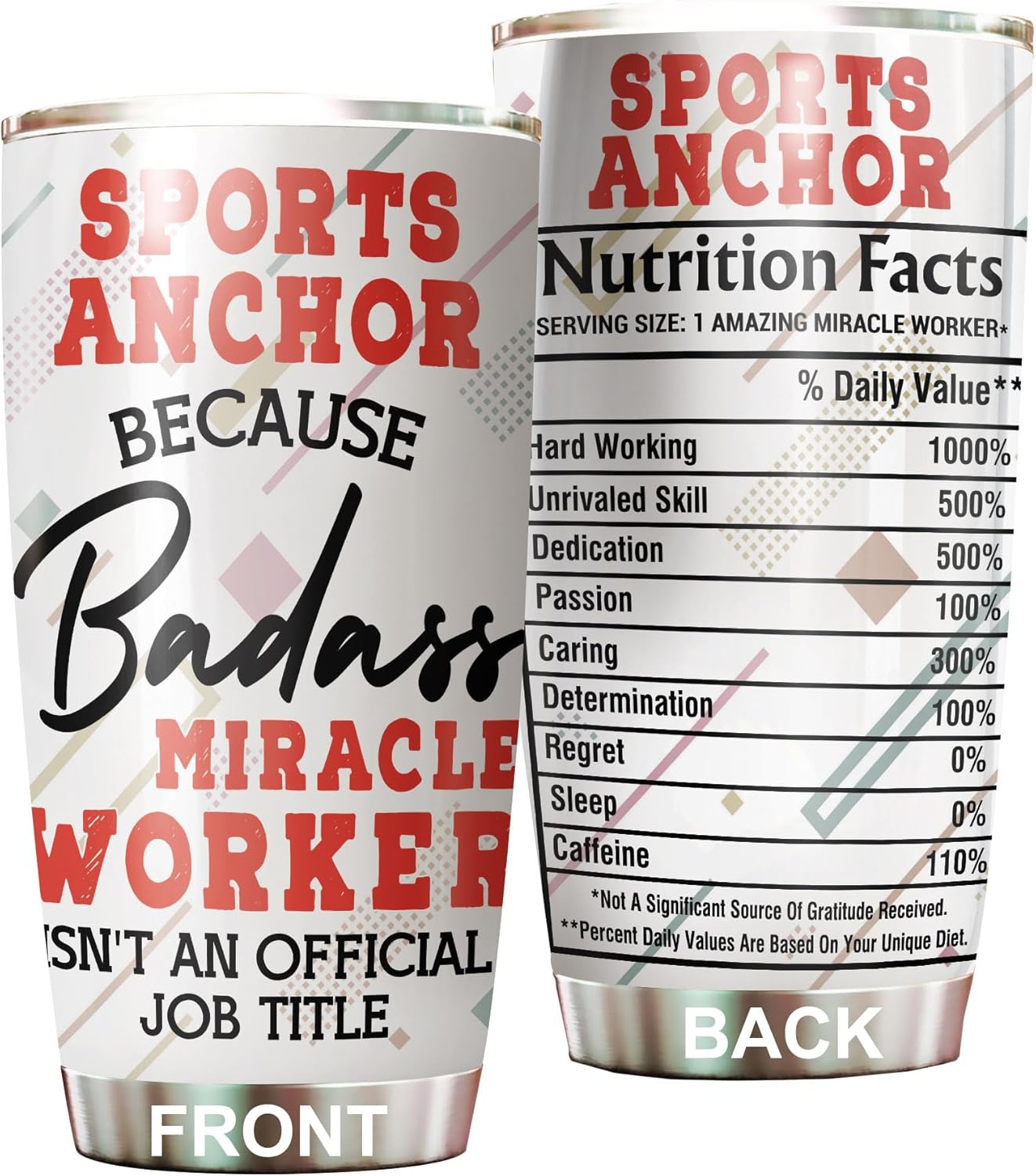 Miracle Worker Nutrition Facts Sports Anchor Tumbler Stainless Steel 20oz, Funny Gifts Bulks For Office Women Men Work Friend Coworker, Driking Coffee Cup For Birthday Christmas
