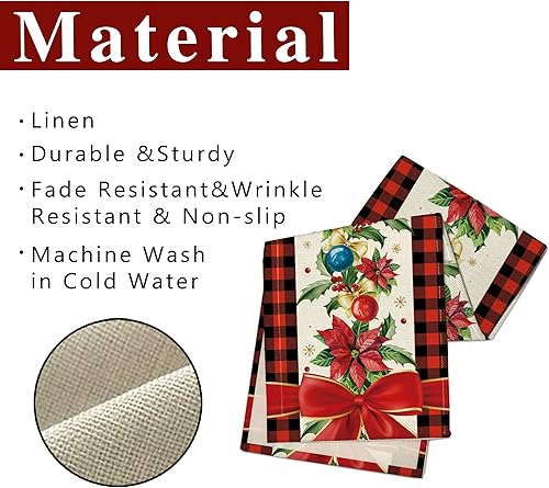 Miniatura 3 de Camino de mesa de Navidad, caminos de Navidad para mesa de 108 pulgadas de largo, camino de mesa a cuadros de búfalo, tema navideño, tapete de mesa