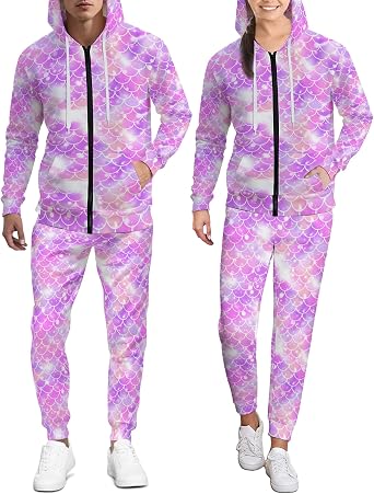 Couples Kawaii Tracksuit Set 2 Pcs,Mens Womens Hoodie Sweatsuit Outfits Zip Up Lounge Jogger Set with Pocket