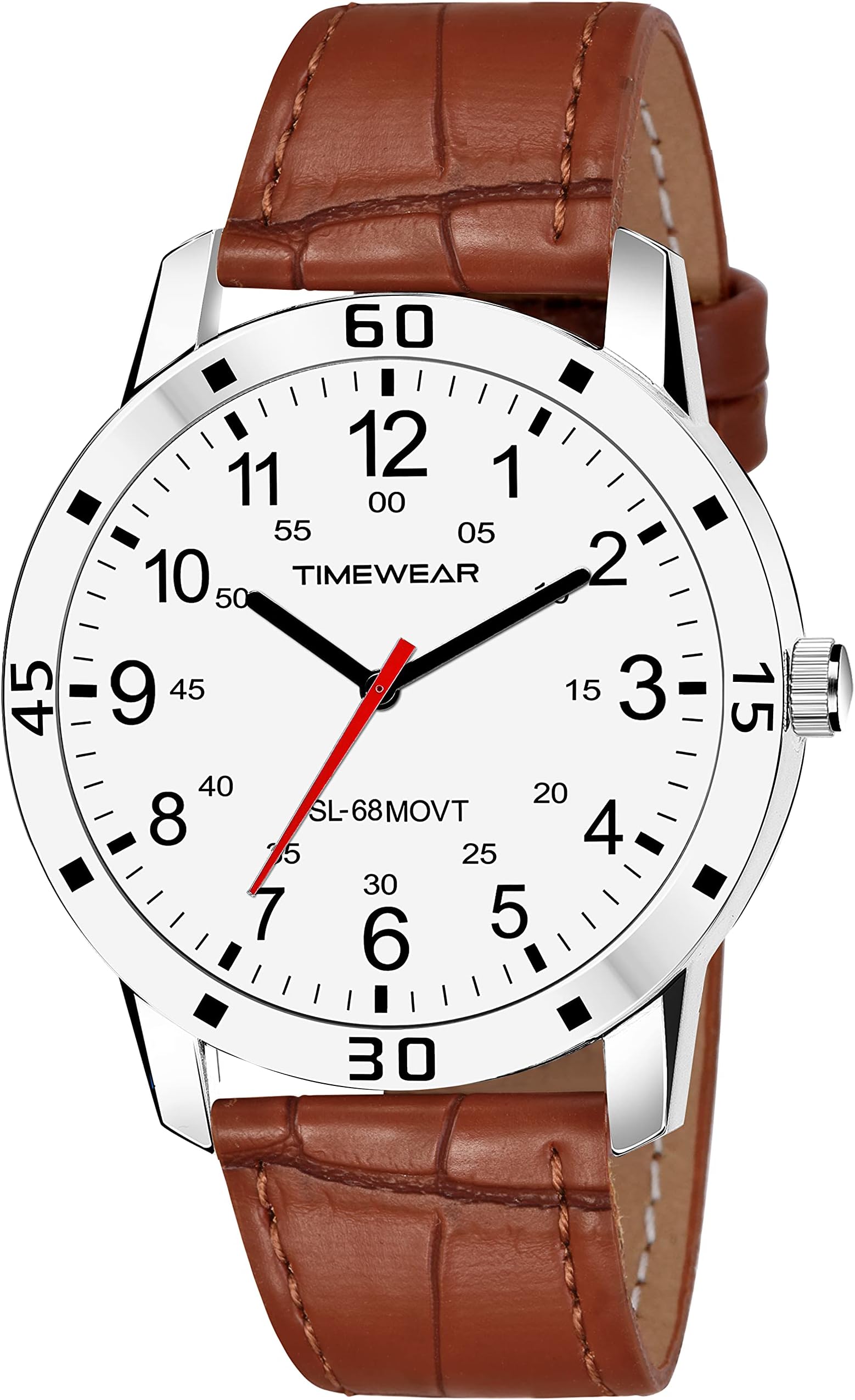 TIMEWEAR Men's Analog Minute Track Dial Leather Strap Watch [Brown]