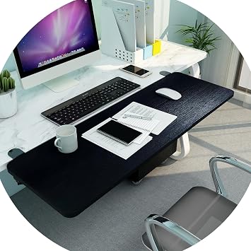 Ergonomics Desk Extender Shelf for Home and Office, Punch-Free Clamp On Keyboard Drawer Tray, 90 Foldable, Computer Arm Rest, Elbow Arm Support, Wooden Tray Platforms 55/65/75x25cm