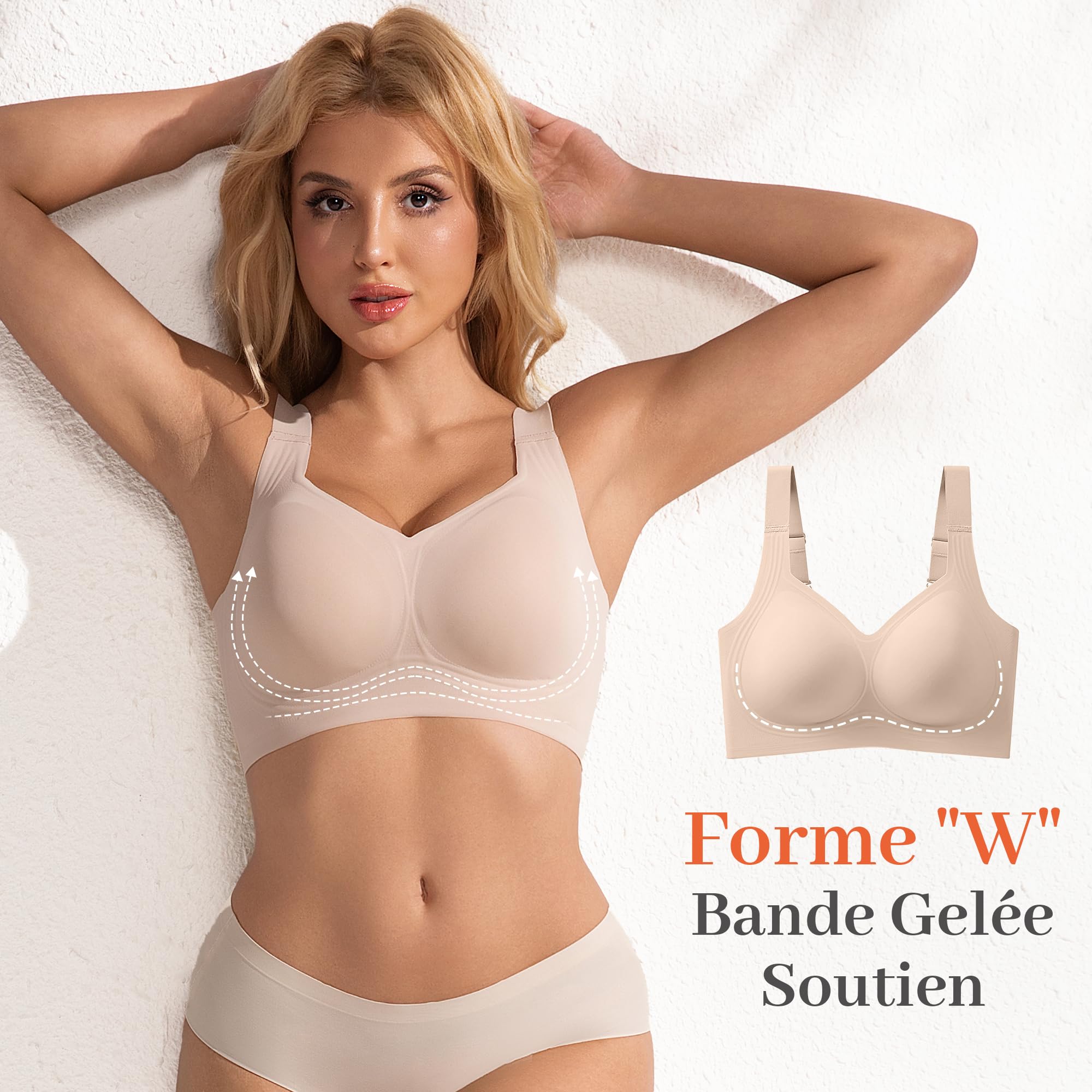 Soutien-Gorge sans Armature pour Femmes, Grande Taille sans Couture Doux, Bretelles Réglables Couverture Totale, Confort Toute la Journée et Push-up