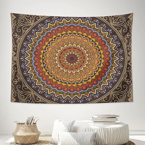 Miniatura 1 de Dogtesl Tapiz de mandala indio, tapiz para dormitorio, hippie bohemio, psicodélico, pavo real, colgante de pared, amarillo dorado, 60 pulgadas de