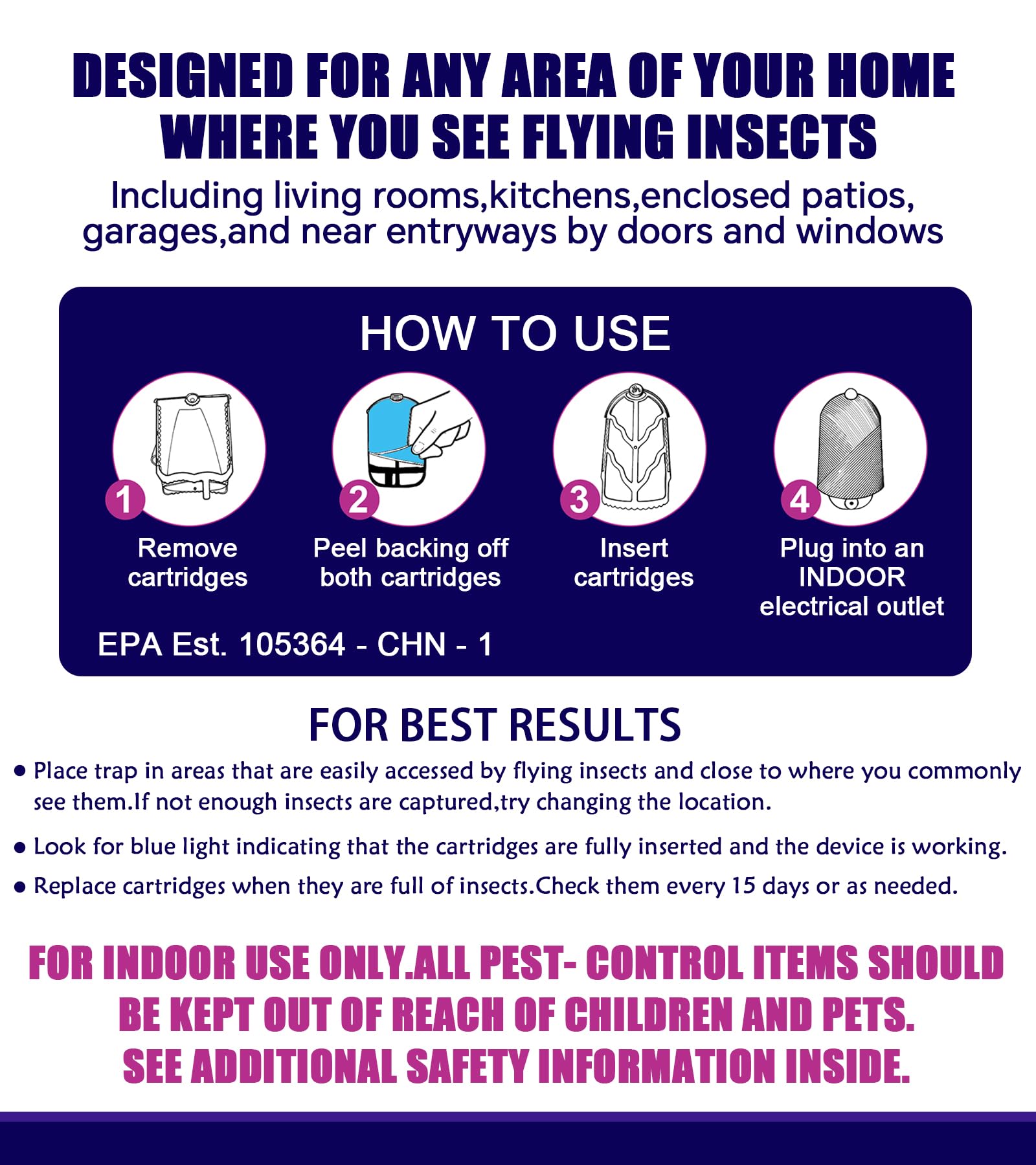 Flying Insect Trap for Indoor Use (2 Staters & 6 Refill Cartridges), UV Light Bug Catcher for Fruit Flies, Gnats & Small Flying Pests, Silent, No-Zap, Mess-Free — view 7