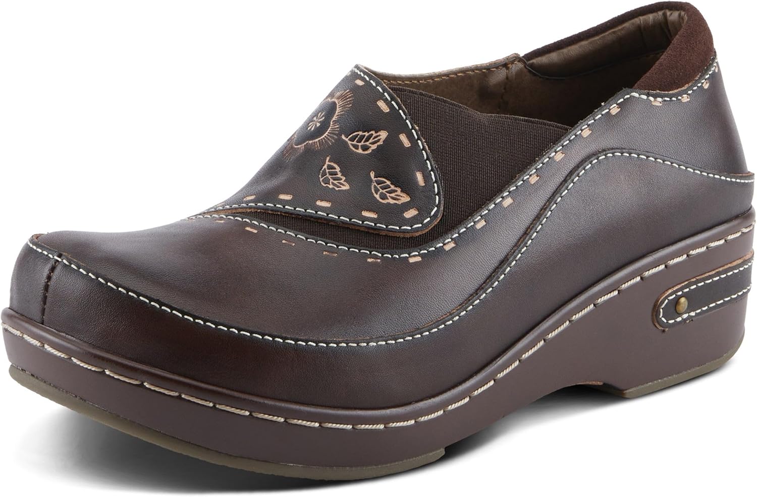 Spring Step L'Artiste Burbank Leather Clogs for Women | Designer Hand-Painted Slip-On Shoes | Ladies Casual Platform Clog for Work, Brown Nubuck EU 38 / US 7.5-8