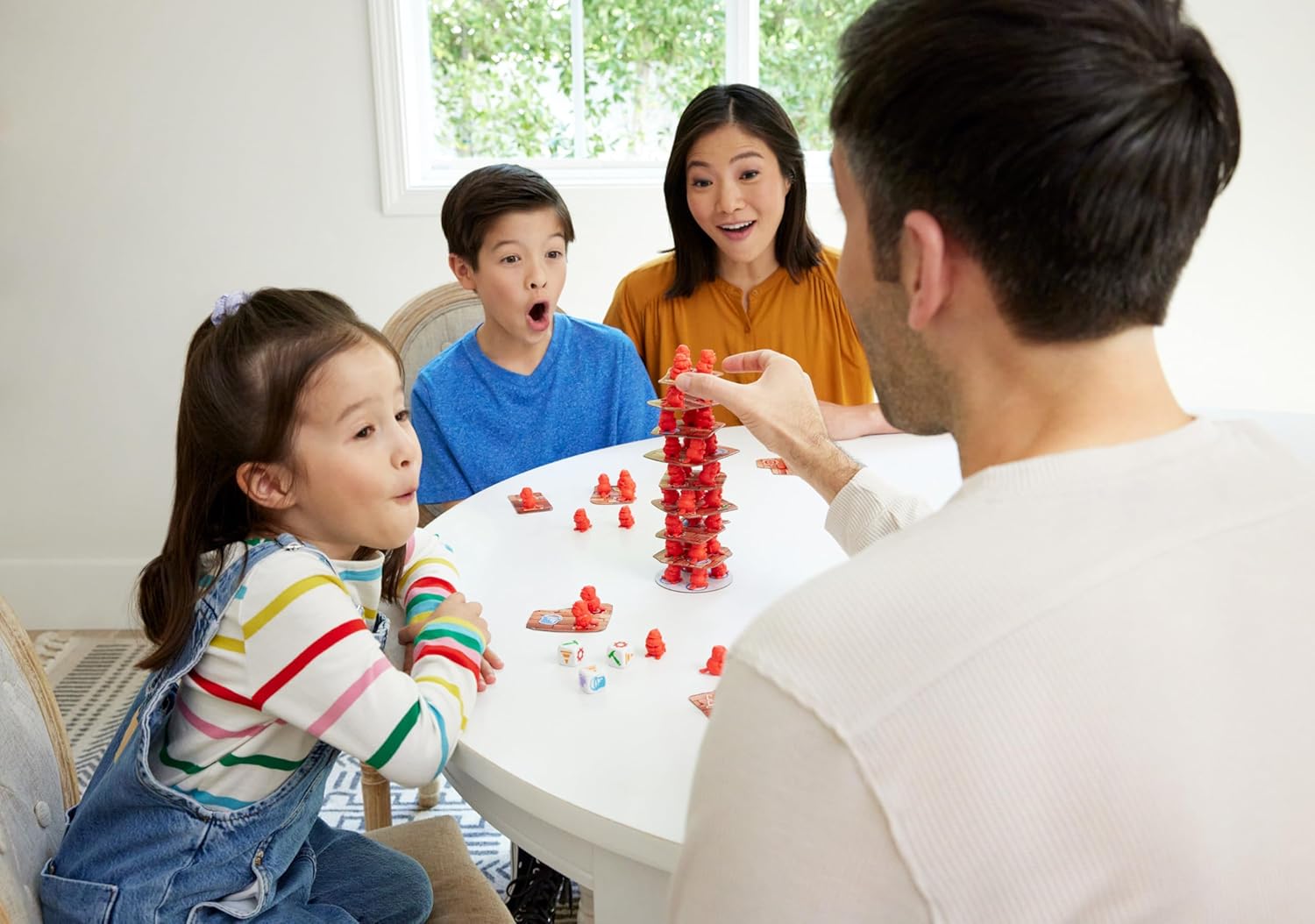 Mattel Games Beaver Building Fun Game for Family Nights, Game Nights, Travel & Camping for 2-4 Players 6 and Up with 45 Beaver Figures, 14 Double-Sided Building Tiles and 3 Dice.