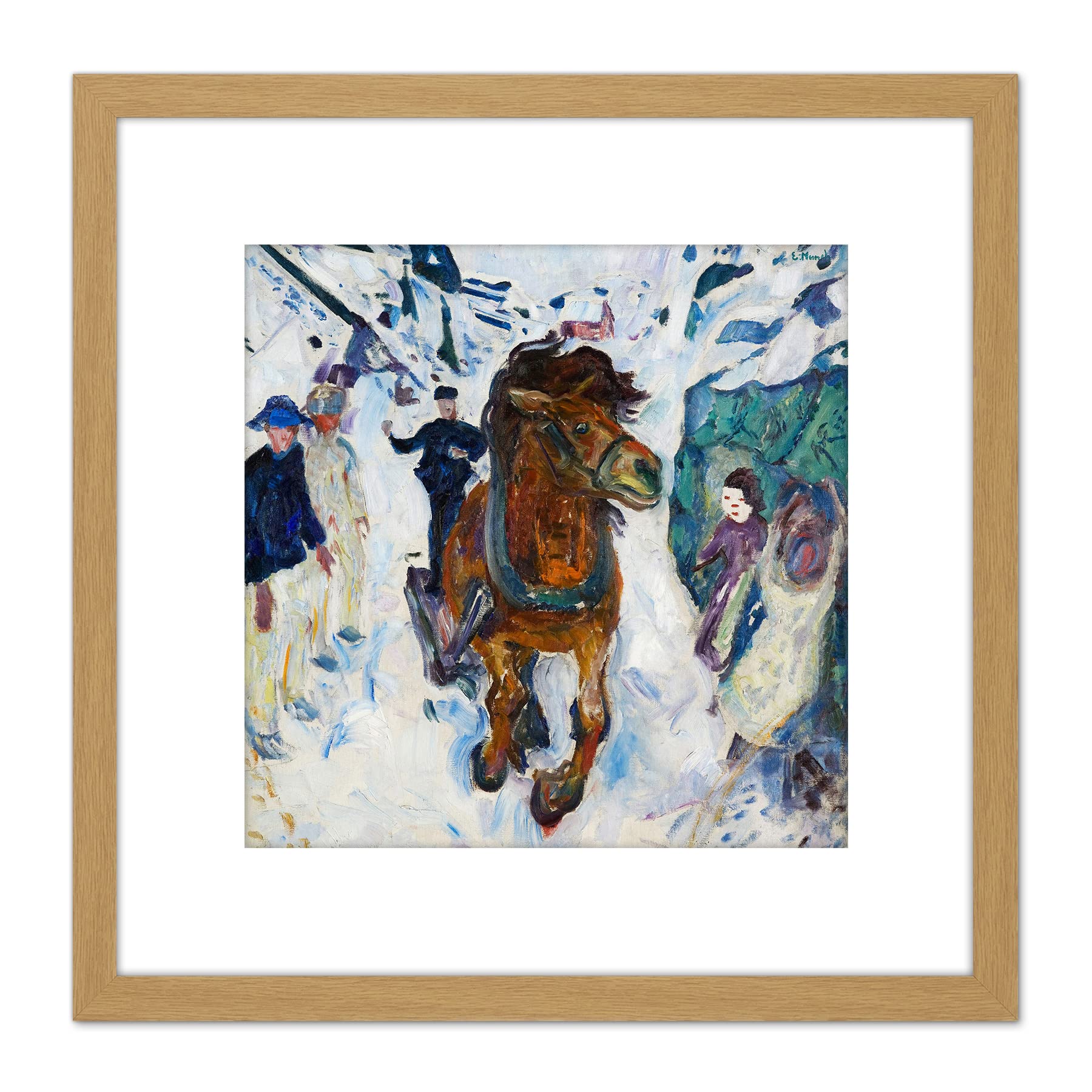 Artery8 Edvard Munch Galloping Horse Cropped 8X8 Inch Square Wooden Framed Wall Art Print Picture with Mount