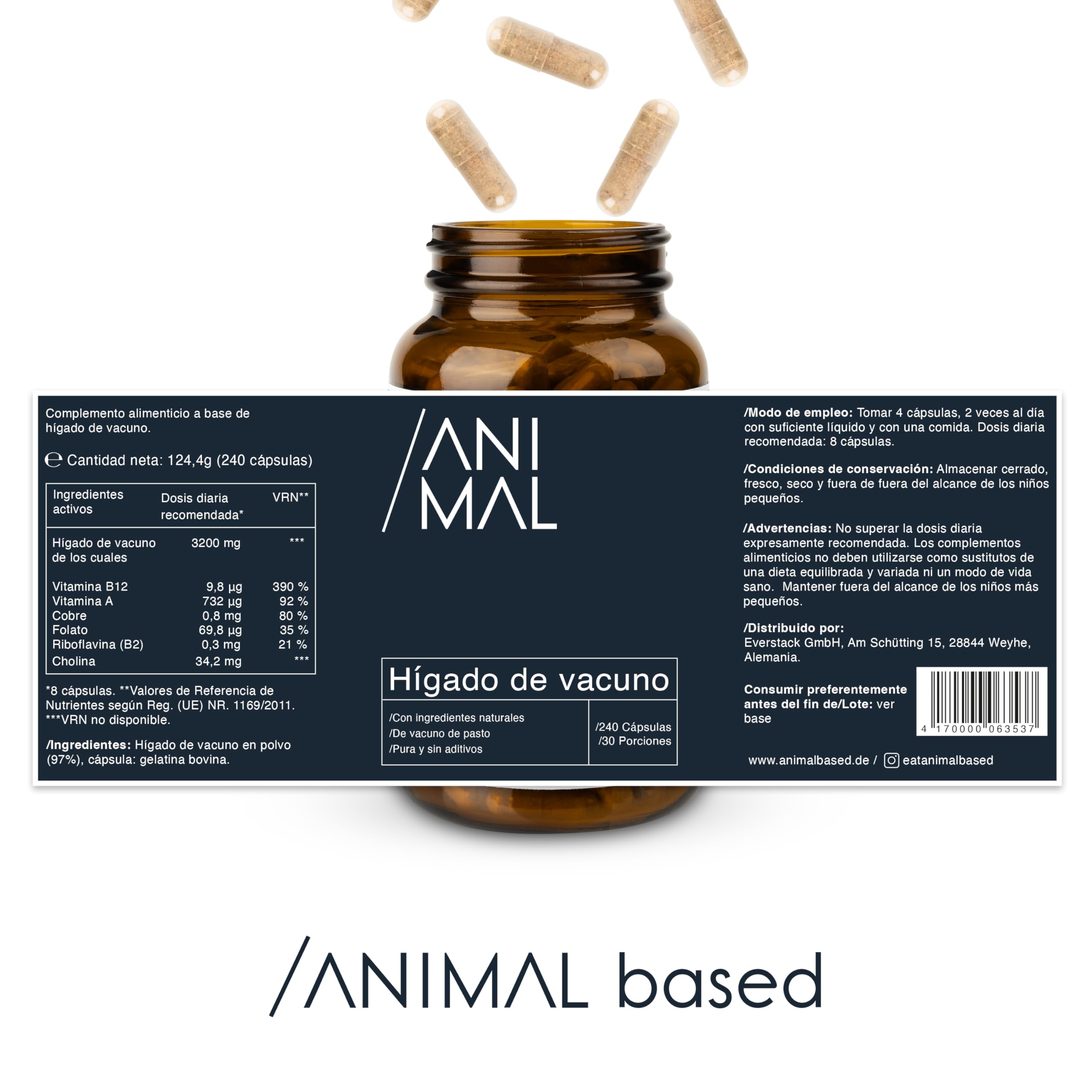 Hígado de vacuno de base animal de Nueva Zelanda - Grass-Fed & Finished Beef Liver - 240 cápsulas - Máxima biodisponibilidad para una absorción óptima de nutrientes - Hierro natural, vitamina A,