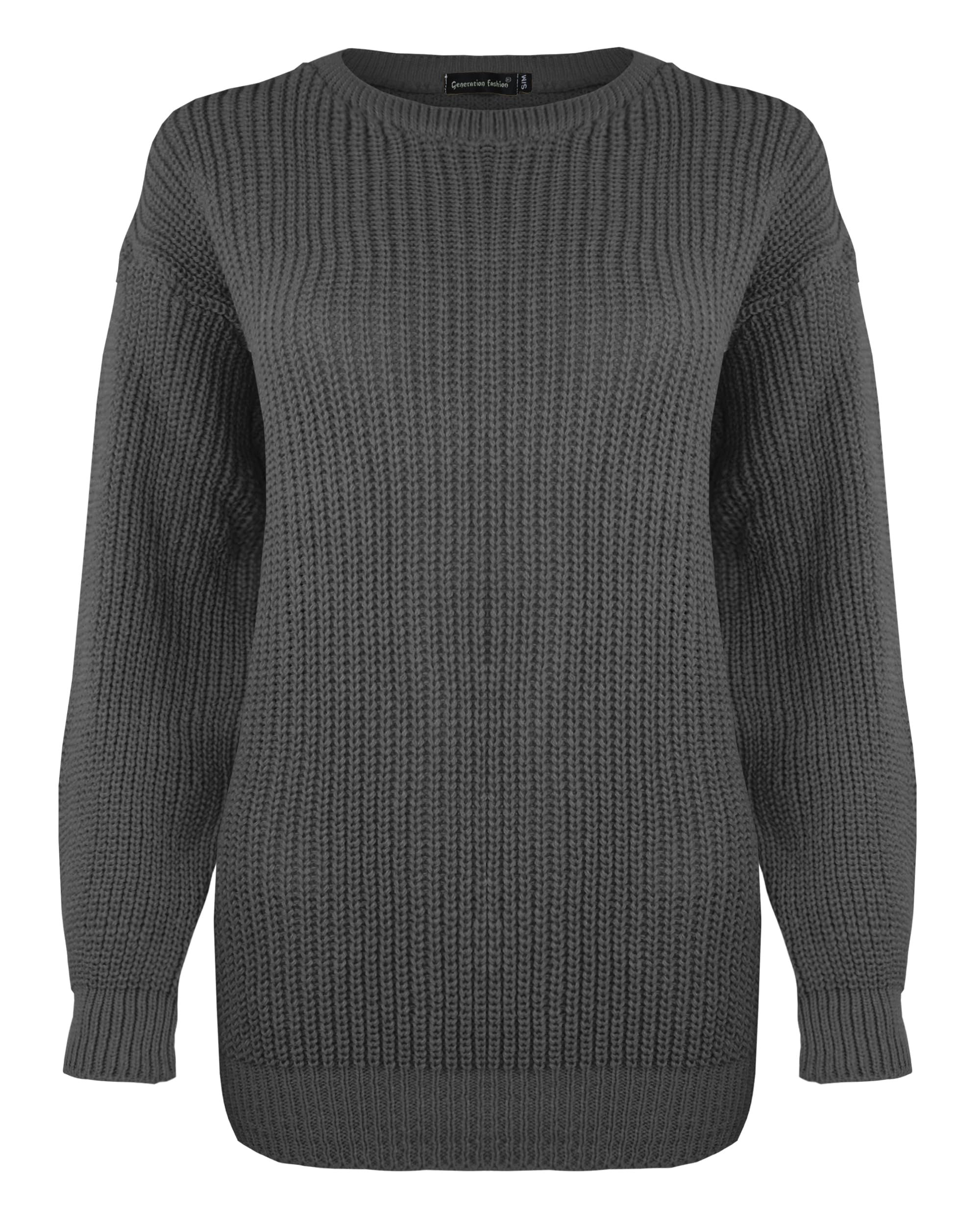 Generation Fashion Women's Black New Long Sleeve Knitted Baggy Jumper Oversized Sweater Crew Neck Pullover Top[,Ml]