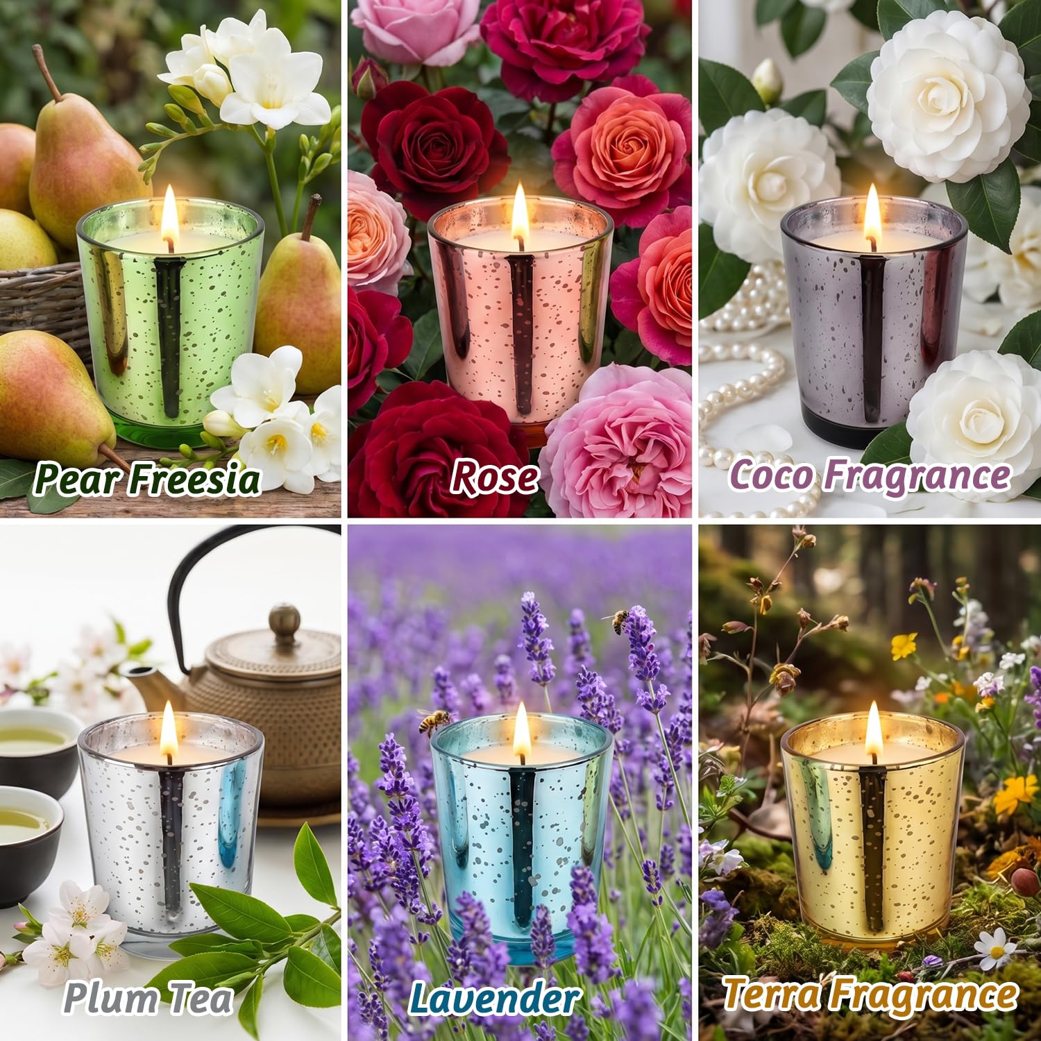 Juego de 6 velas perfumadas en cristal, diseño de cielo estrellado