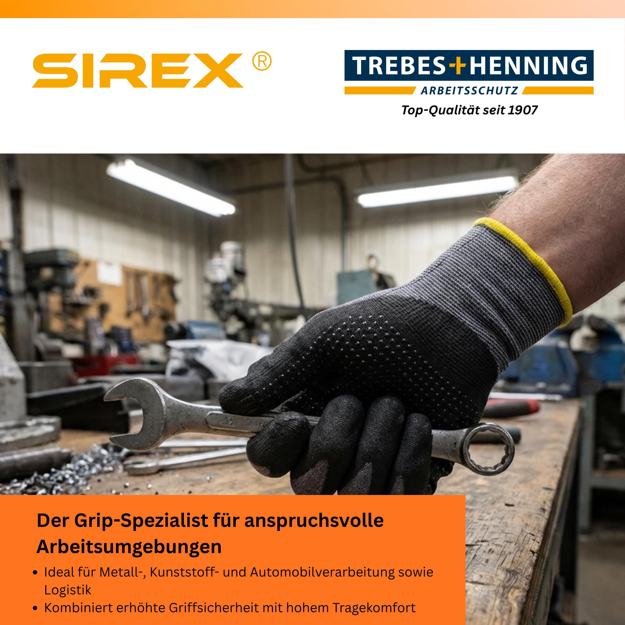 Sirex T685 Grip-Arbeitshandschuhe mit Noppen, 12 Paar - Touchscreen-fähig, Nitrilschaum-Beschichtung & Kunststoffnoppen für Halt, Oeko-Tex 100, Montagehandschuhe EN 388 & EN 407