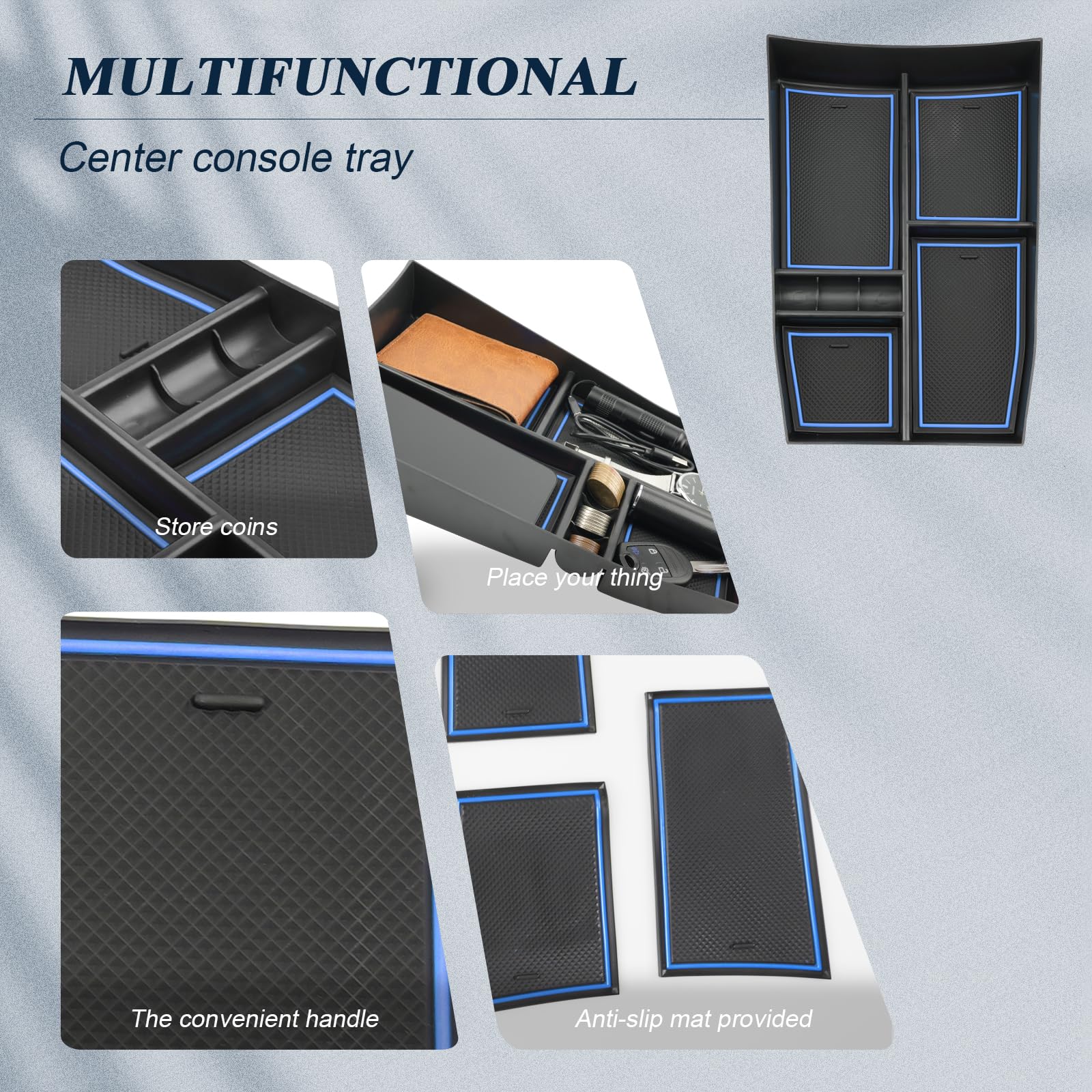 BIBIBO Organizer per console centrale, compatibile con Nissan X-Trail T33 2022-2025, contenitore per braccioli, organizer per console per braccioli, accessori per braccioli, con tappetino antiscivolo