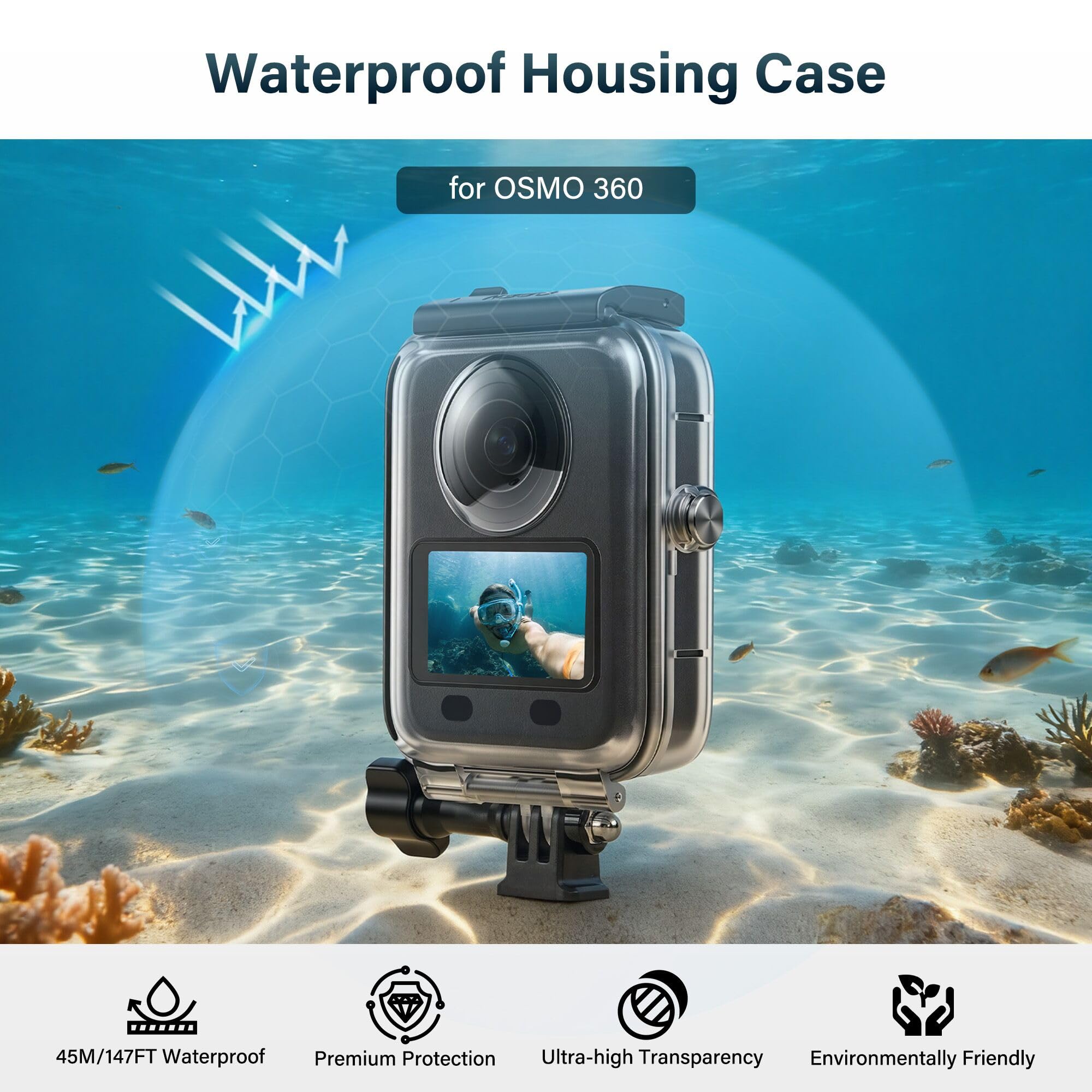 Walking Way Custodia Impermeabile per DJI Osmo 360, Alloggiamento per Fotocamera Subacquea Touch-Screen Anti-Appannamento, Immersioni Profonde fino 45m Supporto Sgancio Rapido, Accessori a Vite