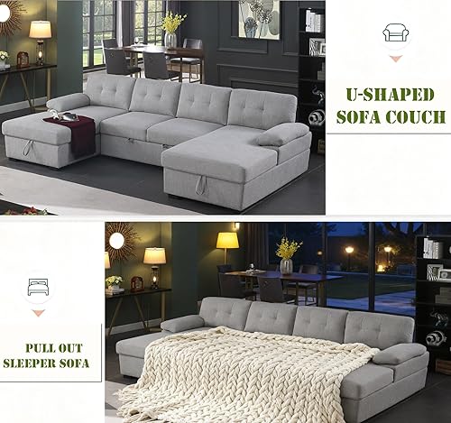 Miniatura 24 de asunflower Sofá cama modular modular con cama extraíble, sofá cama de 6 plazas, sofá cama con almacenamiento en forma de U, sofá cama para sala de