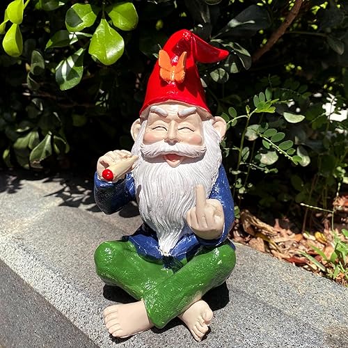 Miniatura 4 de Gnomo de jardín divertido dedo medio para fumar al aire libre, estatua de jardín o interior, decoración de gnomos divertidos para exteriores