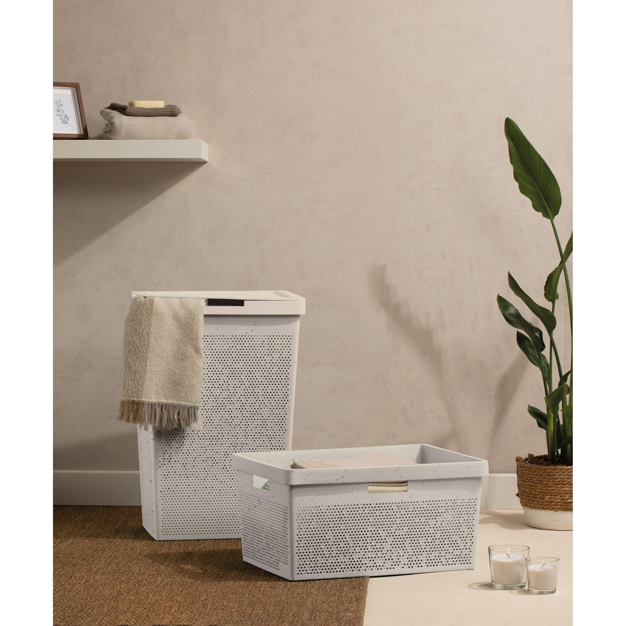 TATAY Bohol Wasmand 40 Liter - Wit Polypropyleen, 100% Gerecycled, BPA-vrij - 41 X 33 X 50 Cm Met Deksel En Handgrepen