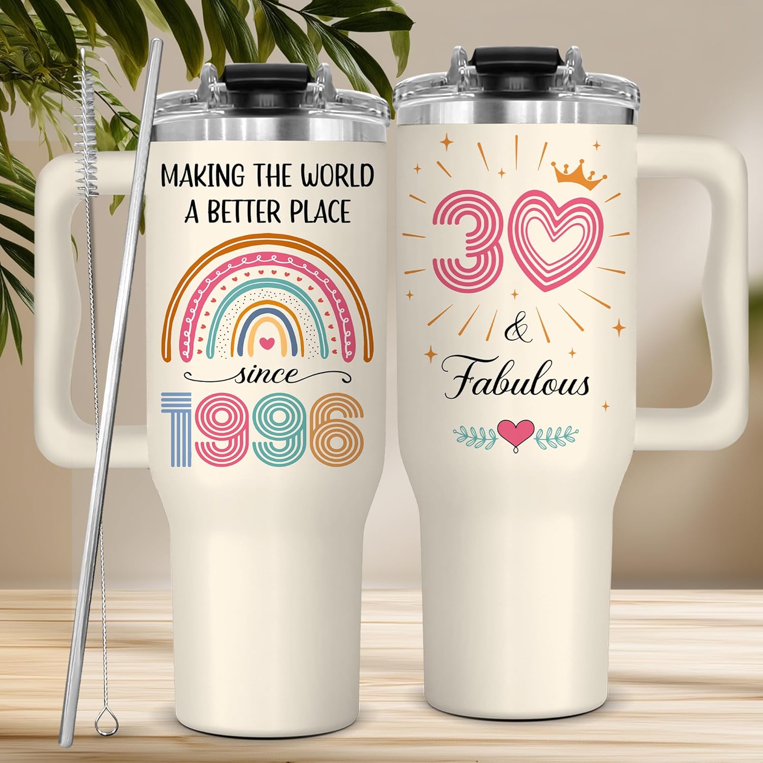 GLAKEUN 30th Birthday Gifts for Women - 30th Birthday Decorations for Her, Woman - 30&Fabulous - 1996 Bday Gifts Cups for Women - 1996 Present Gift for Mom, Wife, Sister - Turning Thirty Tumbler 40oz - Image 2