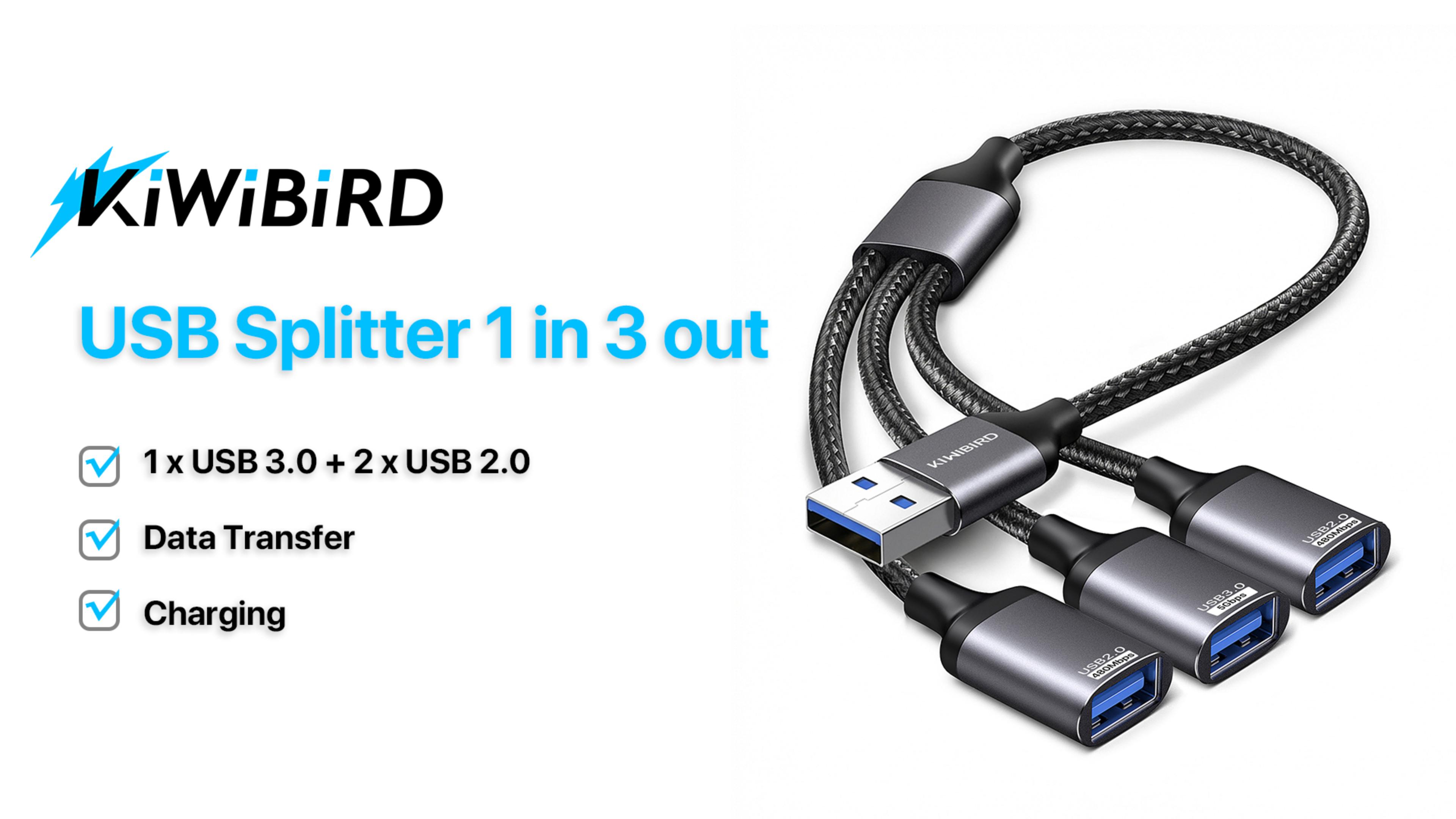 Amazon.com: KiwiBird USB Splitter Cable, USB Splitter 1 in 3 Out
