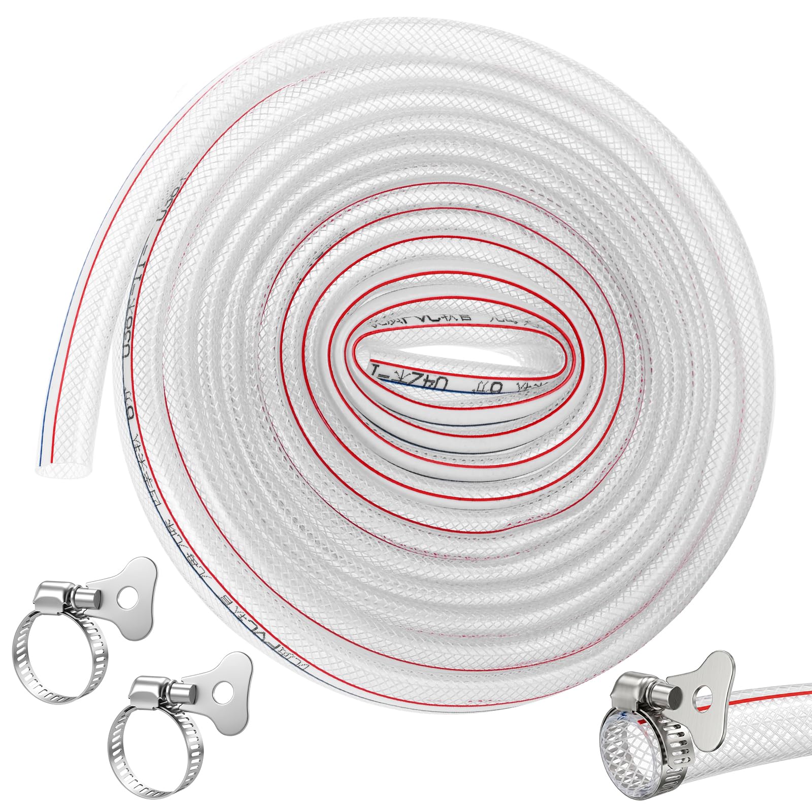 Tuyau en PVC Transparent avec Collier Métallique, 5m Ø25mm Tuyau D'Aspiration Indéformable avec Tissu pour Transport d'Eau, Tuyau Aspiration Pompe Flexible Pour l'Arrosage