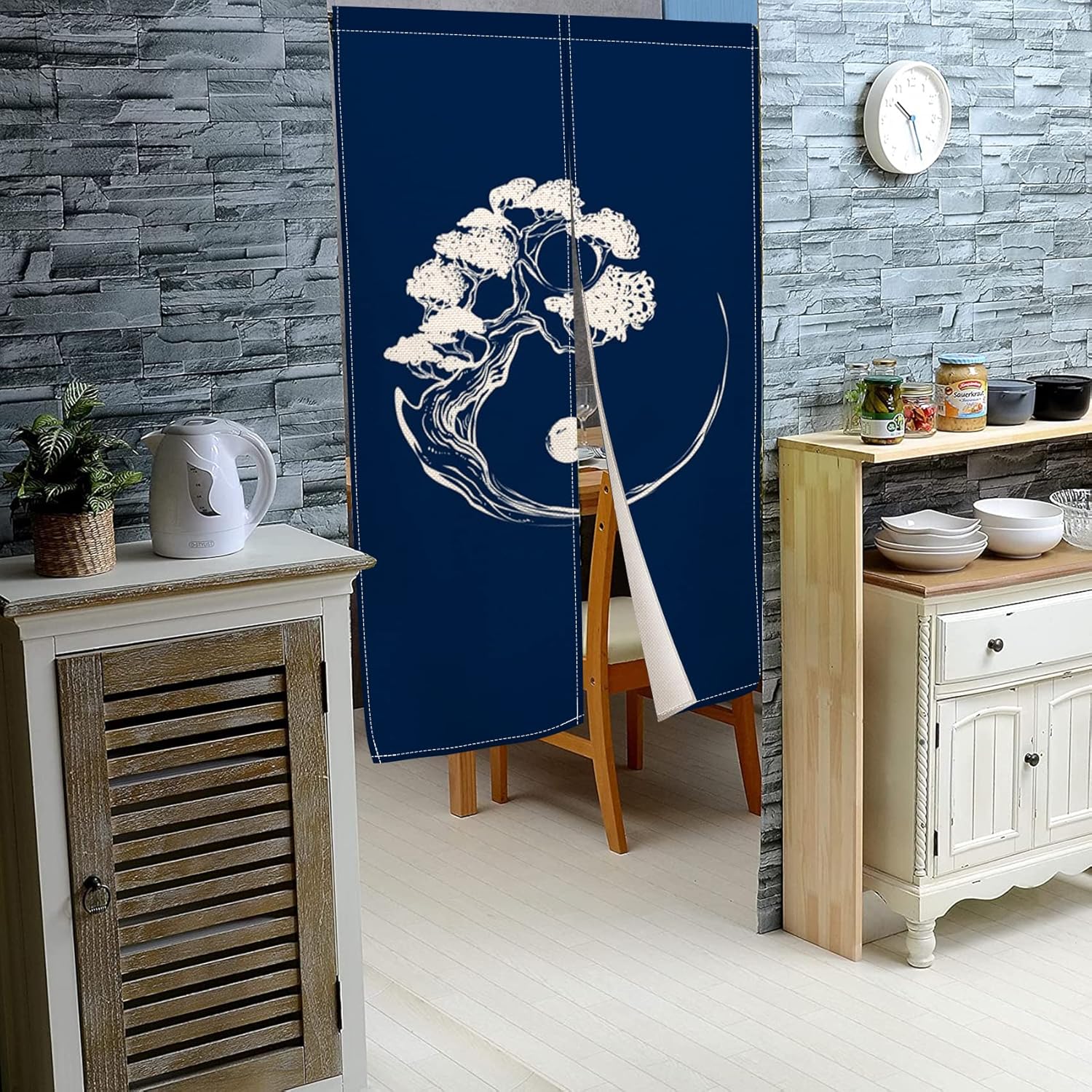 Leowefowa Japanese Noren Doorway Curtains Window Treatment Door Curtain Abstract Pattern Printed Tapestry Doorway Curtain for Ukiyoe Room Divider Home Decorations 33.5" Width x 70.9" Long (Deep Blue)