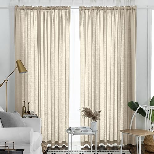 Melodieux Cortinas semitraslúcidas de 108 pulgadas de largo para sala de estar o dormitorio, cortinas traslúcidas extralargas con bolsillo para