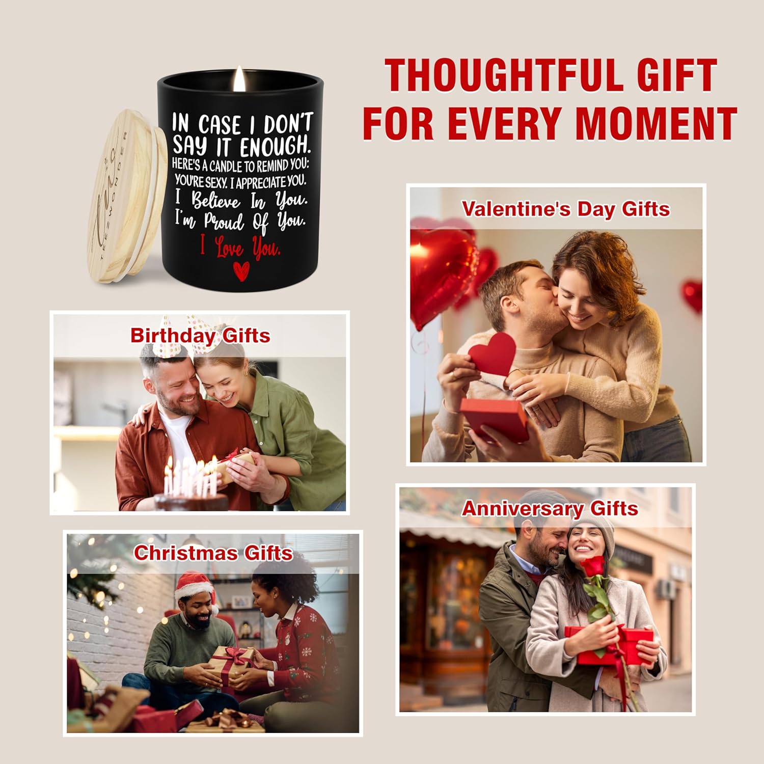 TEEZWONDER Gifts for Him Men - Long Lasting Vanilla Sandalwood Candles 10 oz - I Love You Anniversary Birthday Gifts for Him Men Husband Boyfriend, Romantic Candles for Husband - Image 8