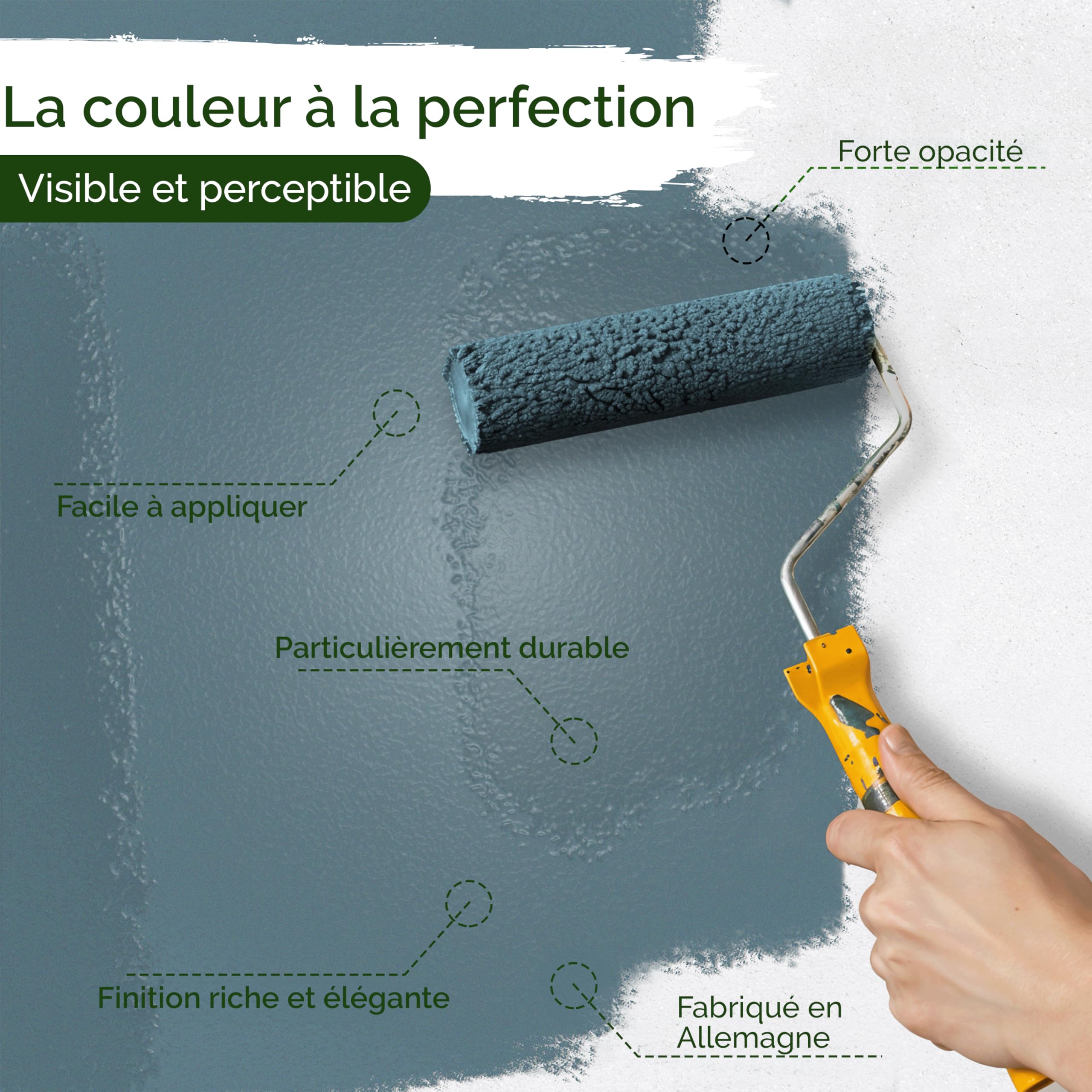 Peinture murale grise pour intérieur – 5 litres & classe de pouvoir couvrant 1, sans traces, peu de gouttes & peinture écologique, sans COV – (Blue Mussel)