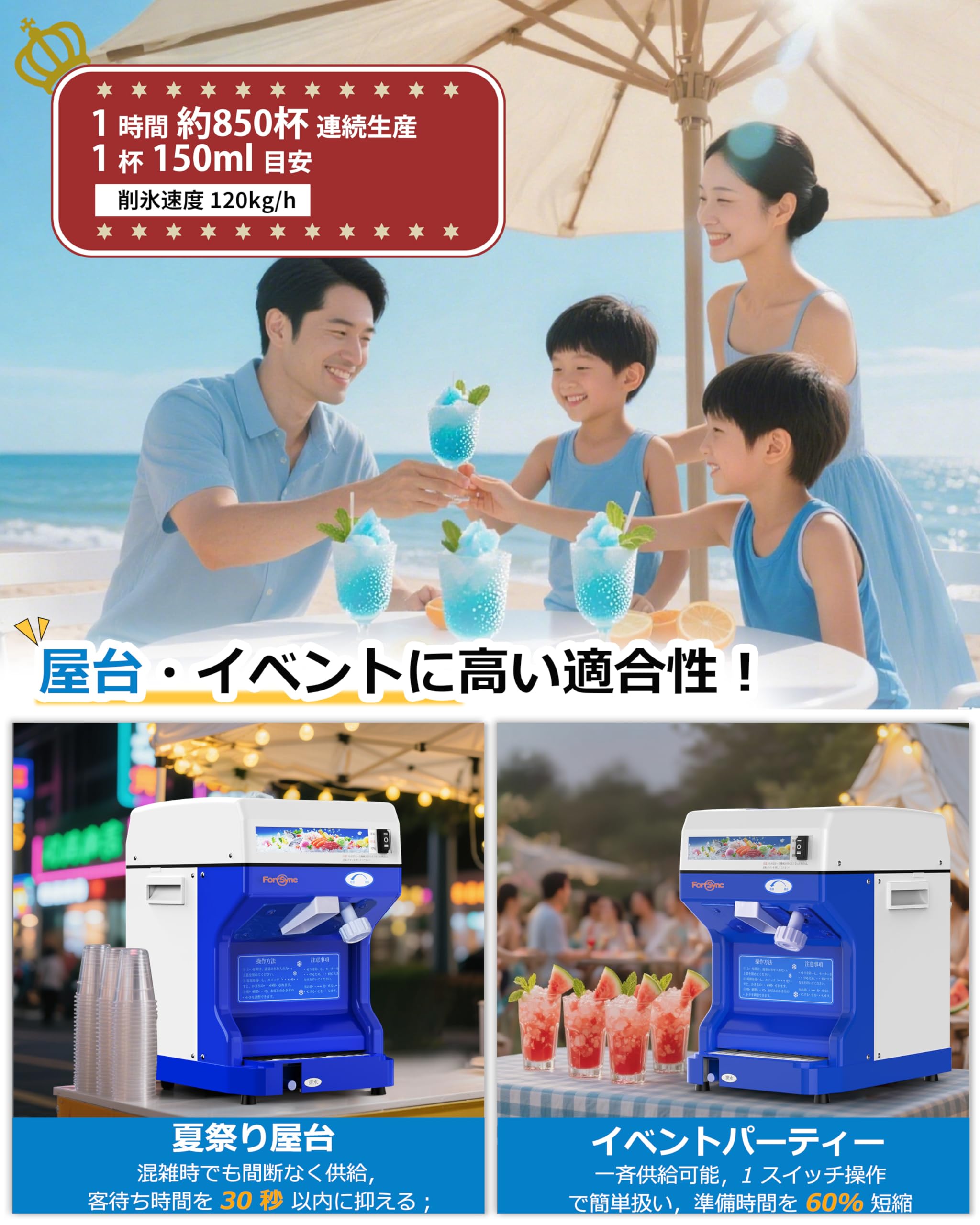 Amazon | かき氷機 業務用 電動 120kg/h 高出力250W かきごおり機 粗さ