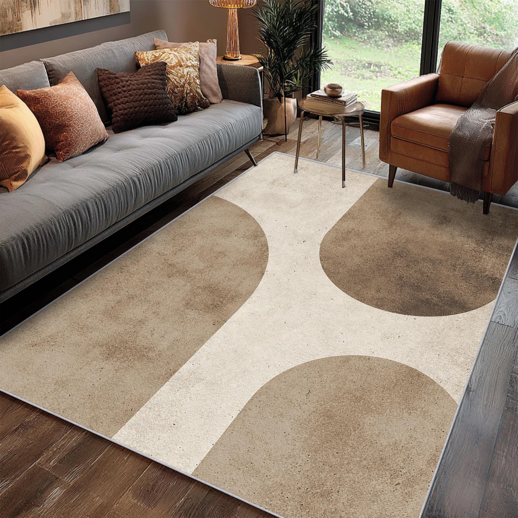Teppich Skandinavisch Wohnzimmer 200 x 200 cm Mit Mid Century Modern Boho Geometrisch Muster, Skandinavisch Schlafzimmer Deko Bettvorleger, Kurzflor rutschfest Waschbar Teppiche Gegend