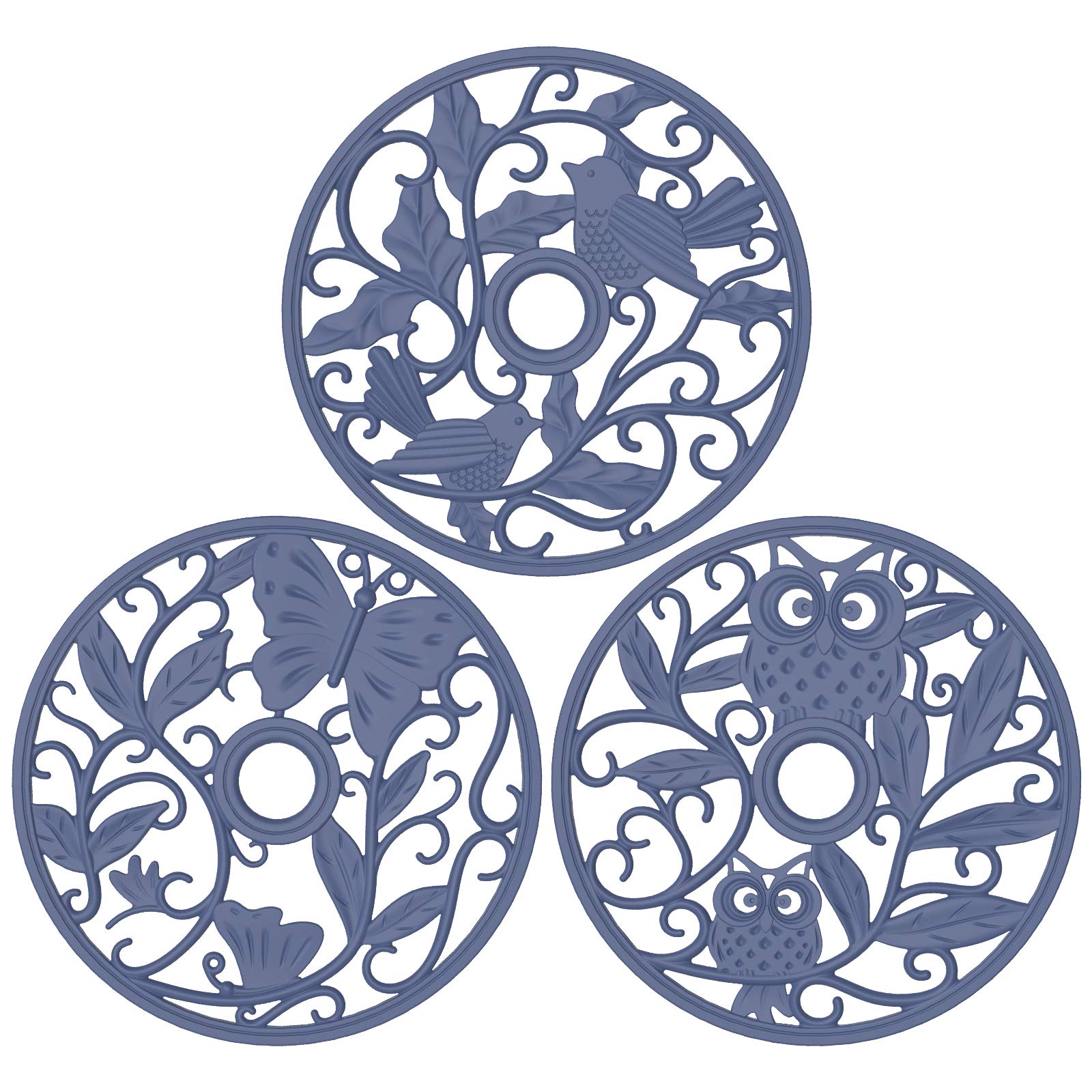 ME.FAN Silicone Trivet [3 Set] Trivet Mat - Fly Animals Hot Pads for Pots & Hot Dish - Insulated Flexible Durable Non Slip Large Coasters (Navy Blue)