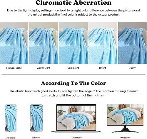 Miniatura 6 de NEWCOSPLAY Manta súper suave de franela sedosa de alta calidad con patrón de hojas, ligera, para uso en todas las estaciones (azul cielo, manta (40