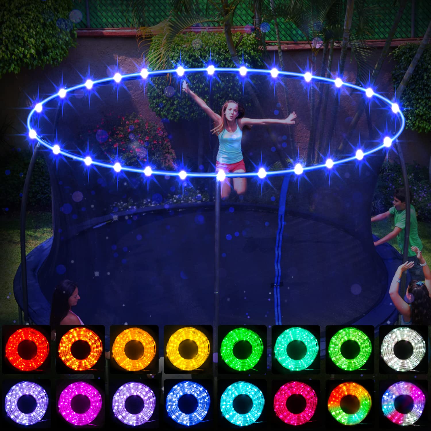 Blinngo LED Trampoline Lights,Upgraded Led Lights for 10Ft,12Ft,14Ft,16Ft Trampoline, Remote Control 4 Modes 16 Color, Battery Case Powered Waterproof, Jump Change The Light Color (12Ft Trampoline)