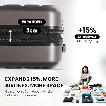Aerolite Expandable 55x40x20cm to 55x40x23cm Ryanair Priority Wizz Air Priority & More Max Size Lightweight Hard Shell Carry On Hand Cabin Luggage Suitcase 55x40x20 55x40x23 with 4 Wheels (Charcoal)