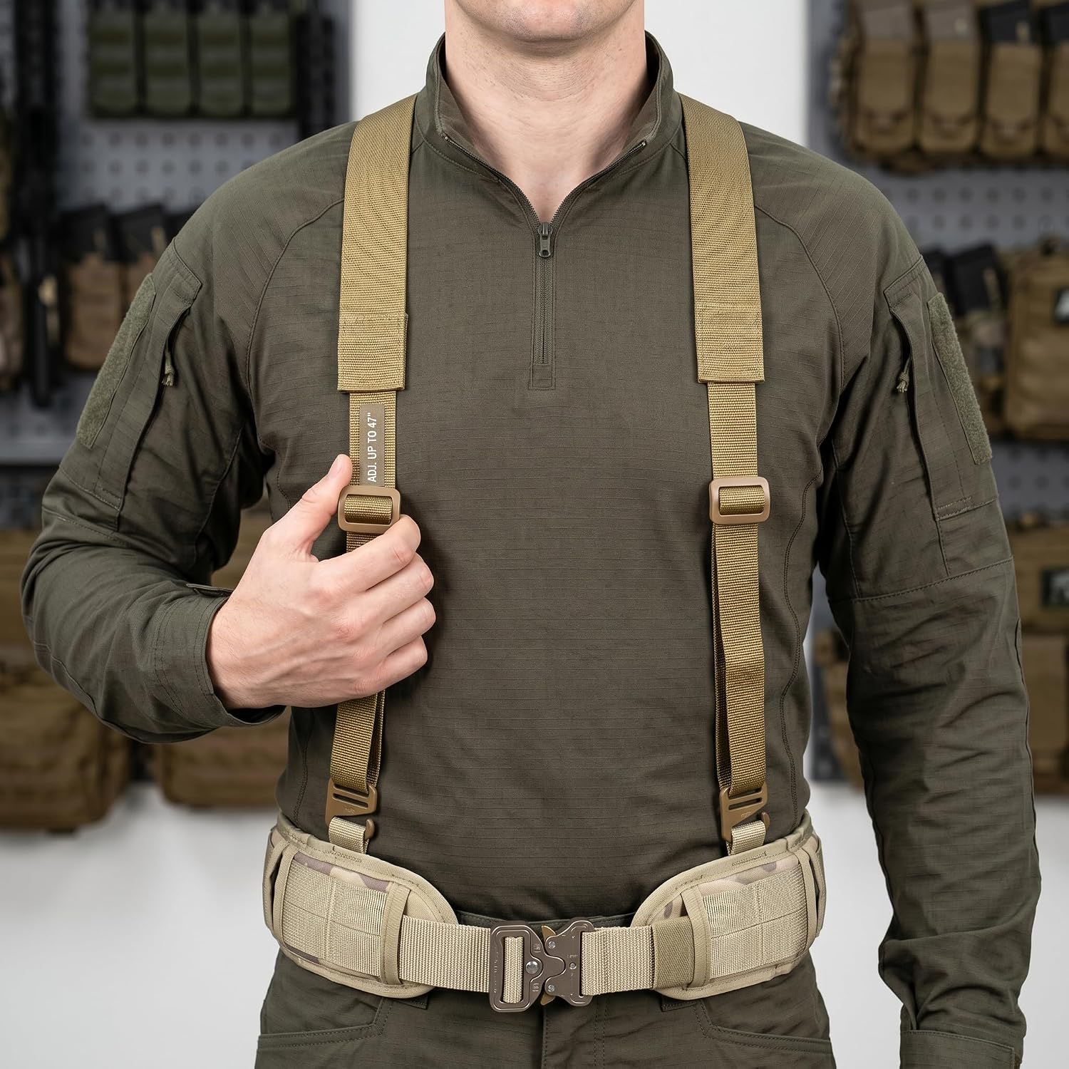 Tactical Suspenders for Duty Belt Harness Adjustable X-Back Braces with Carabiner Hooks for Tool Belts