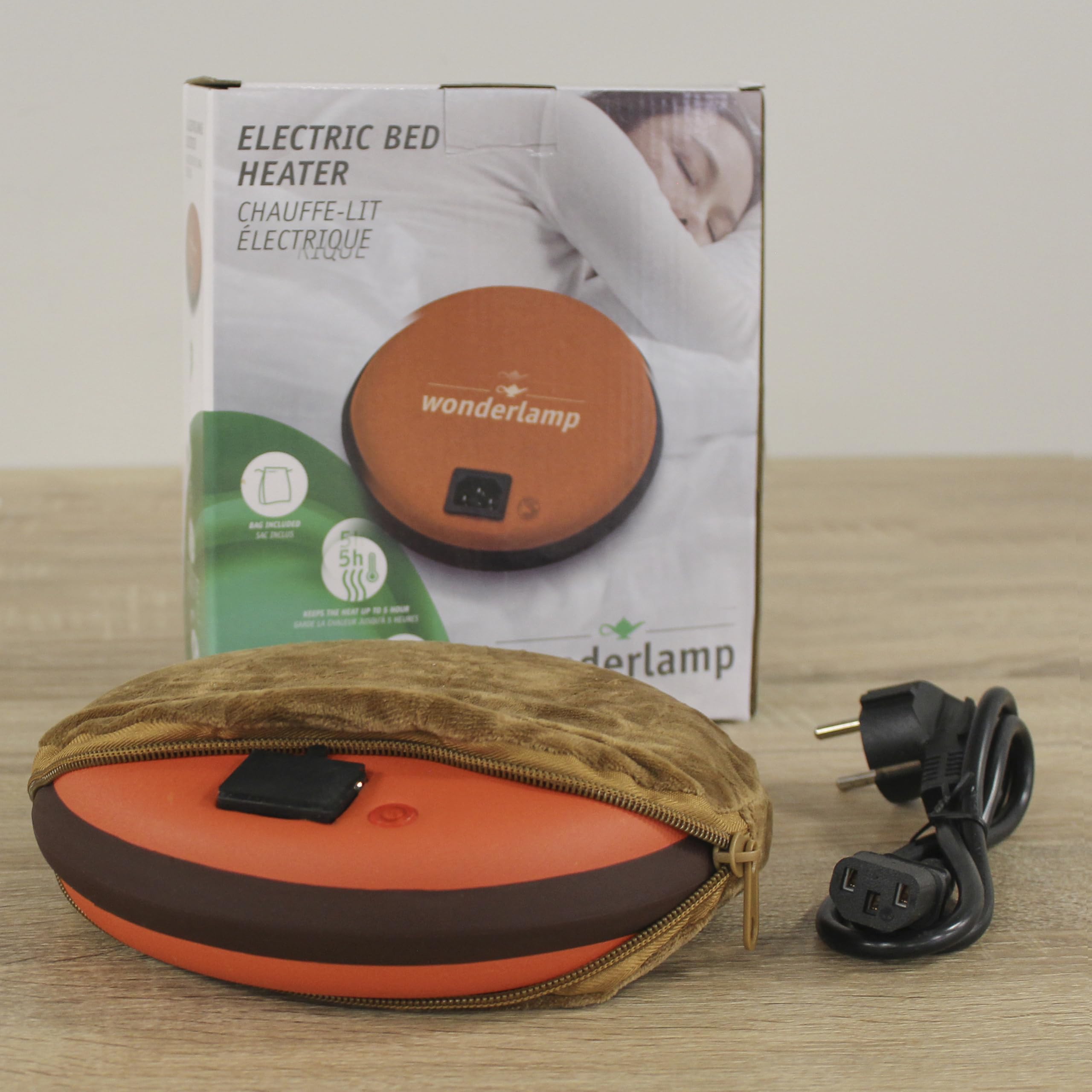 Wonderlamp - Calienta camas eléctrico 500W con luz piloto y funda de microfibra